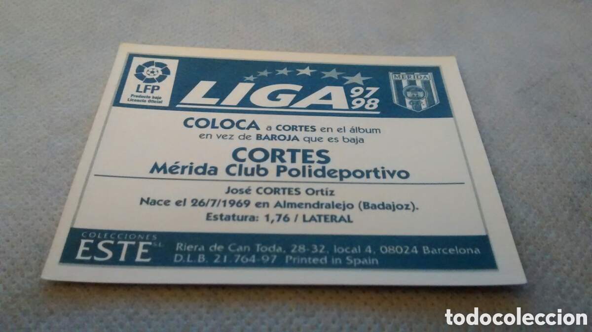 Cromos de f&uacute;tbol: 1997 1998 97 98 EDICIONES ESTE,CORTES, MERIDA, COLOCA - Foto 2