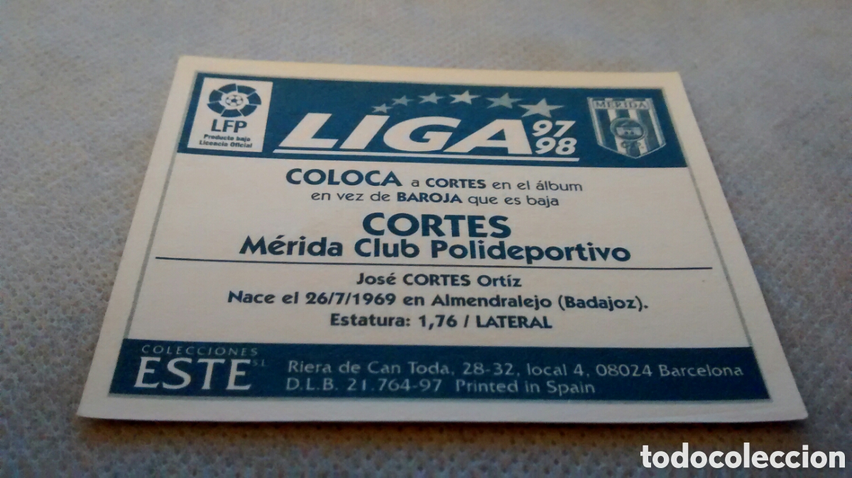 Cromos de f&uacute;tbol: 1997 1998 97 98 EDICIONES ESTE,CORTES, MERIDA, COLOCA - Foto 2