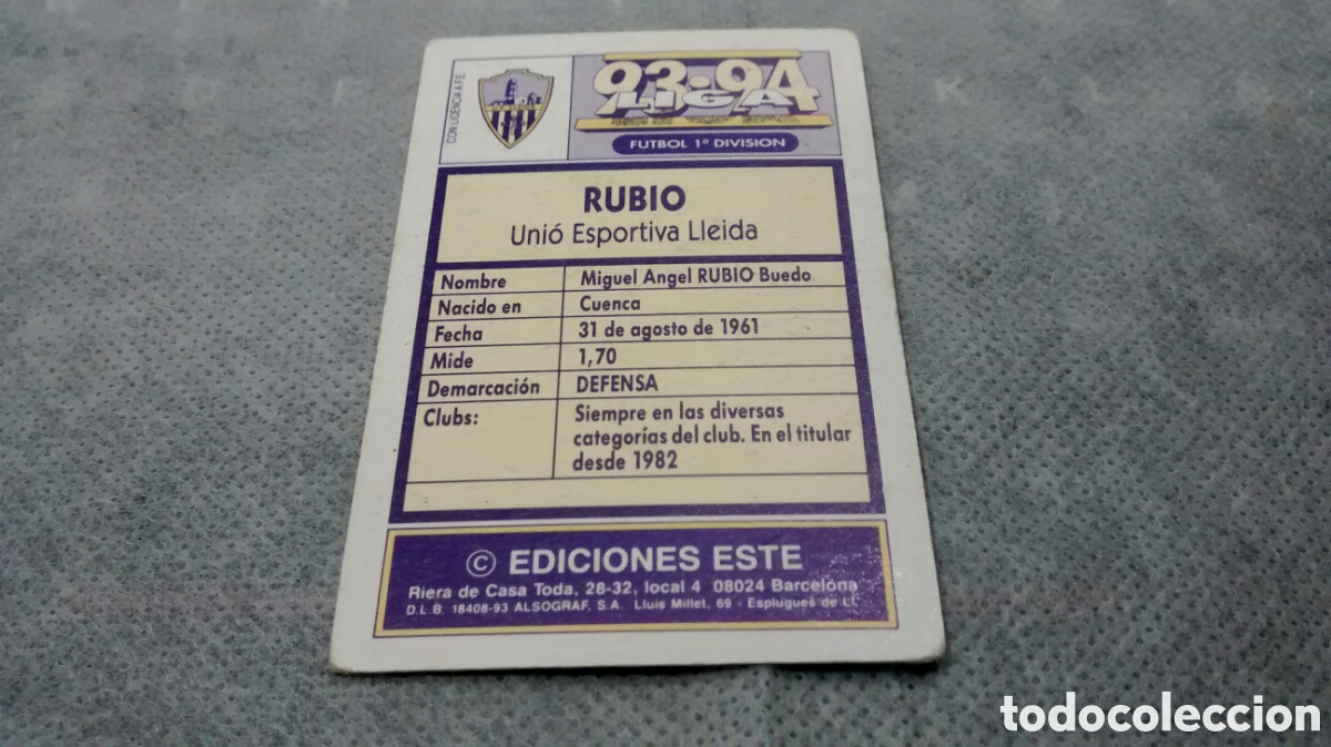 Cromos de f&uacute;tbol: 1993 93 94 ESTE RUBIO, U.E. LLEIDA - Foto 2