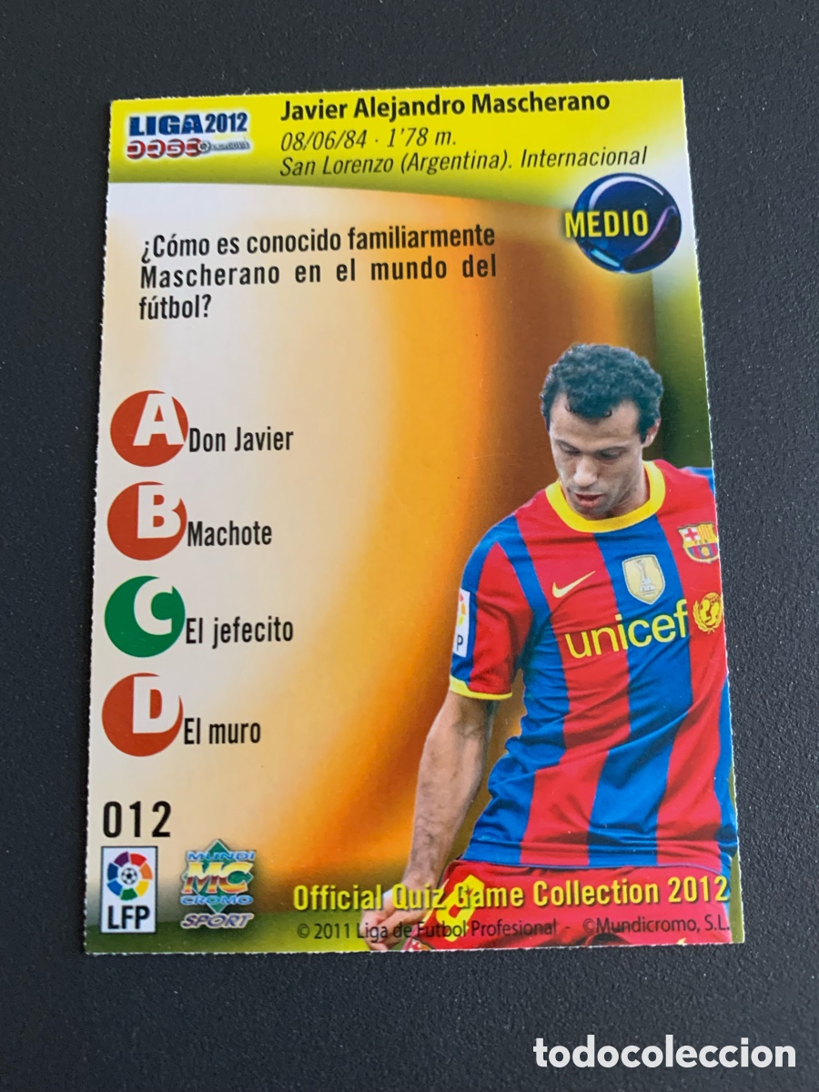 Cromos de f&uacute;tbol: Mundicromo 2012. MASCHERANO - Foto 2