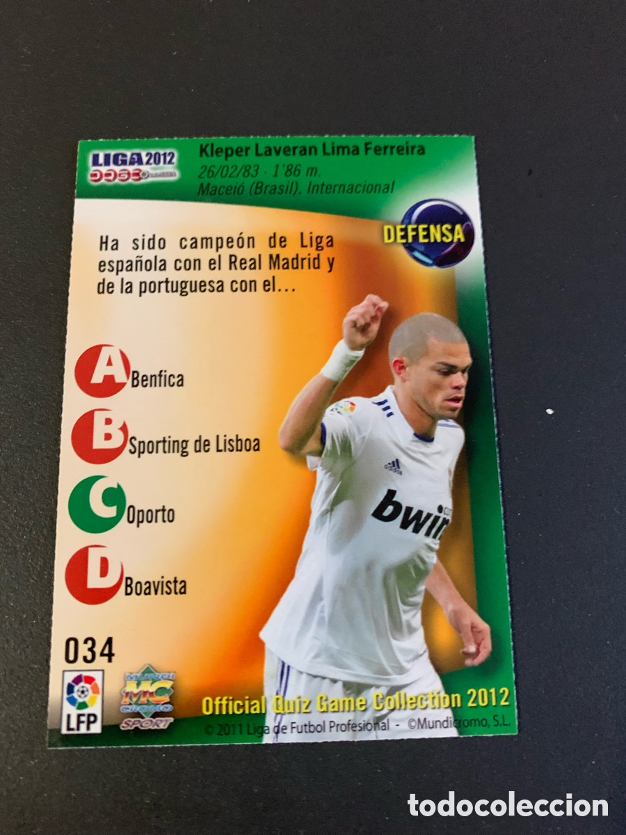 Cromos de f&uacute;tbol: Mundicromo 2012. 034. PEPE - Foto 2