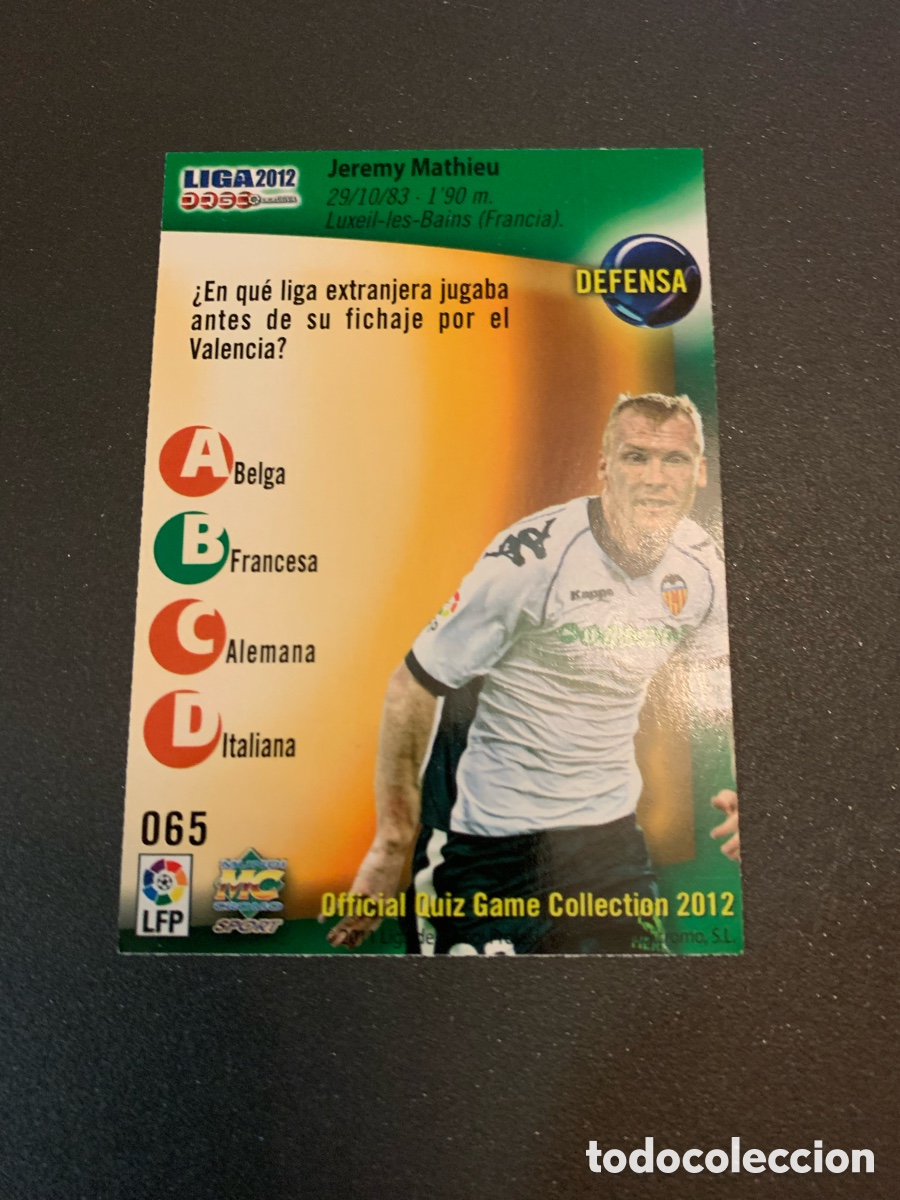 Cromos de f&uacute;tbol: Mundicromo 2012. 064. MATHIEU - Foto 2