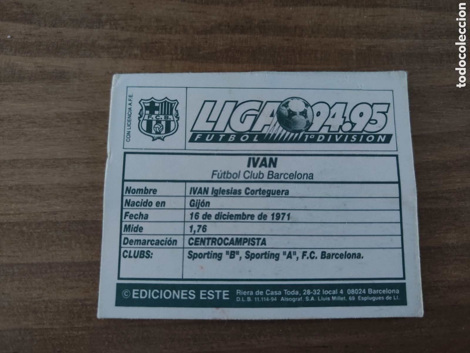 Cromos de f&uacute;tbol: Este 94 95 sin pegar Barcelona Ivan - Foto 2