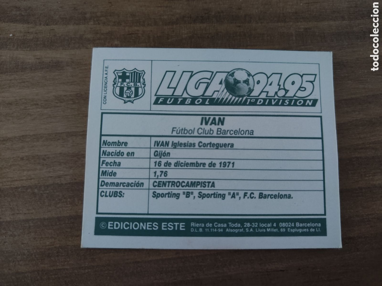 Cromos de f&uacute;tbol: Este 94 95 sin pegar Barcelona Ivan - Foto 2