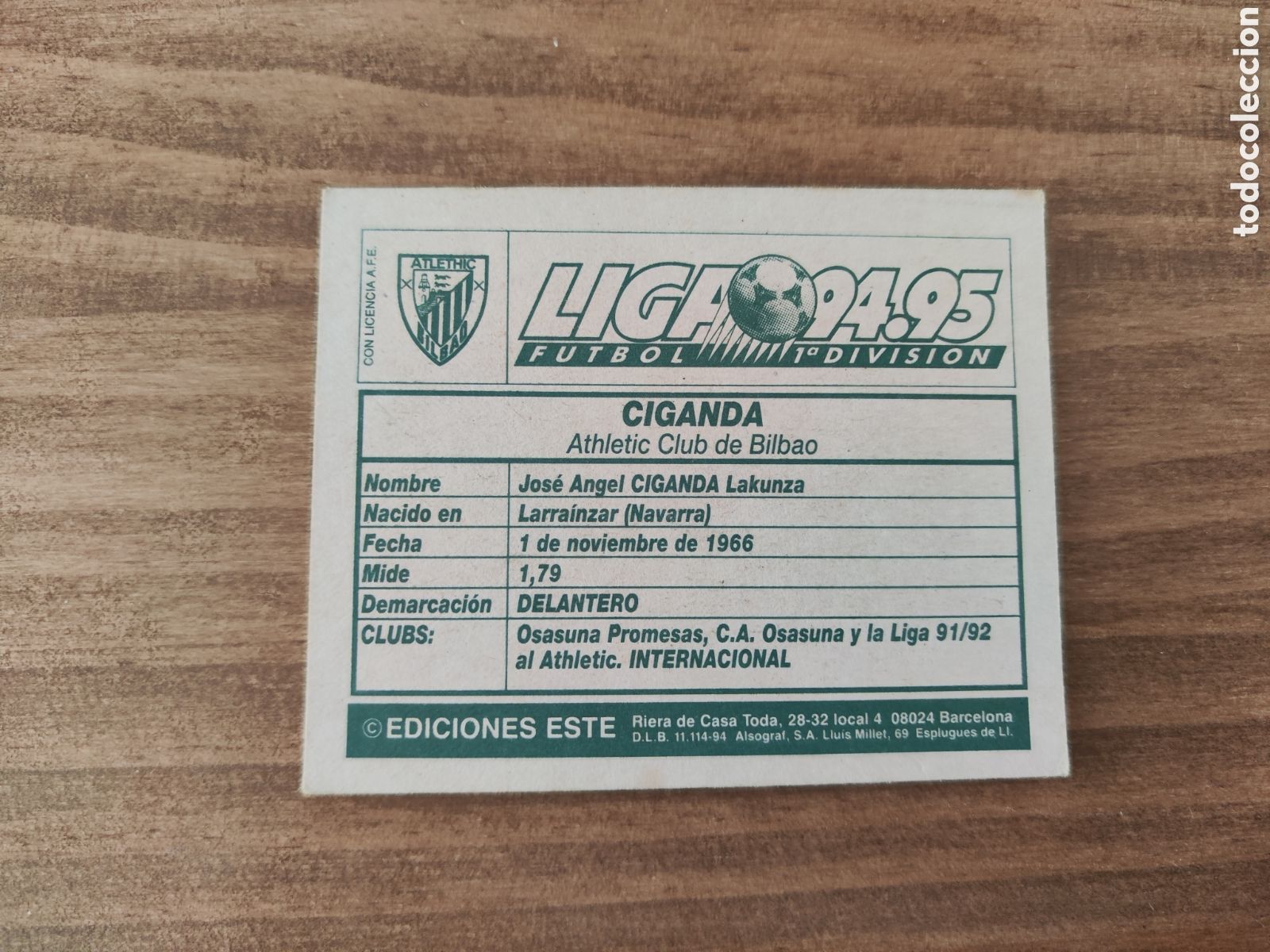 Cromos de f&uacute;tbol: Este 94 95 sin pegar Athletic Bilbao Ziganda - Foto 2