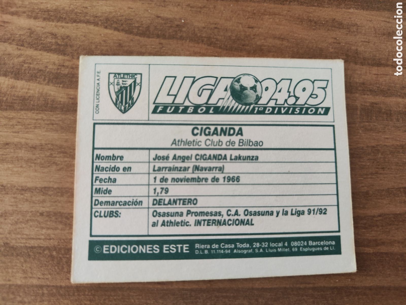 Cromos de f&uacute;tbol: Este 94 95 sin pegar Athletic Bilbao Ziganda - Foto 2