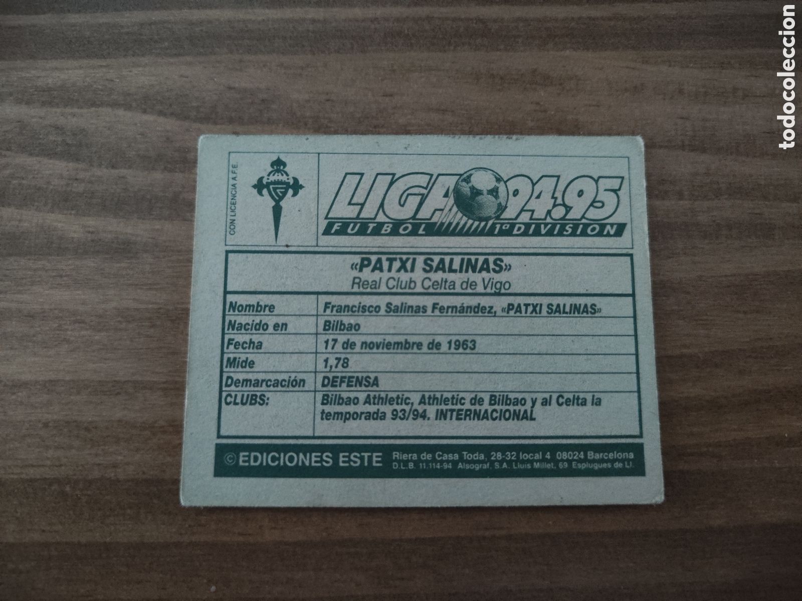 Cromos de f&uacute;tbol: Este 94 95 sin pegar Celta Patxi Salinas - Foto 2