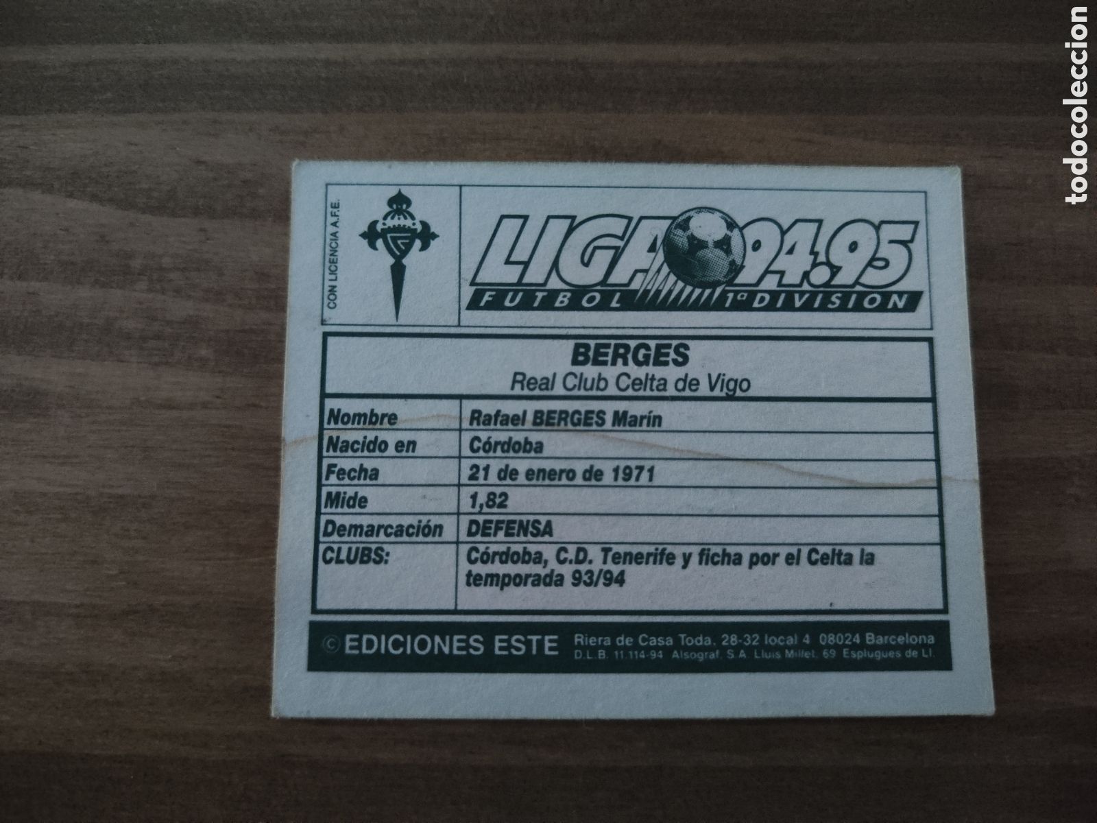 Cromos de f&uacute;tbol: Este 94 95 sin pegar Celta Berges - Foto 2