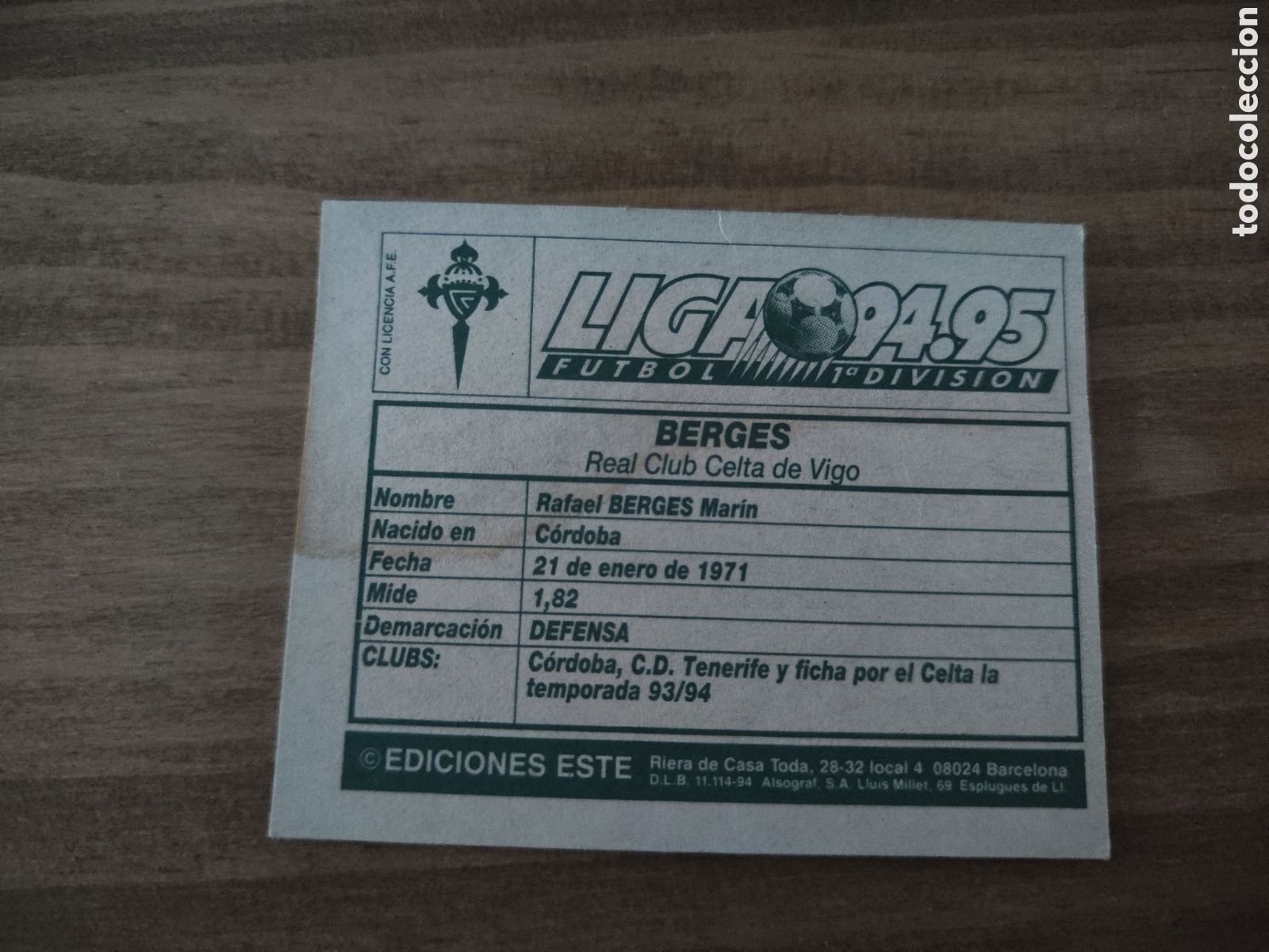 Cromos de f&uacute;tbol: Este 94 95 sin pegar Celta Berges - Foto 2