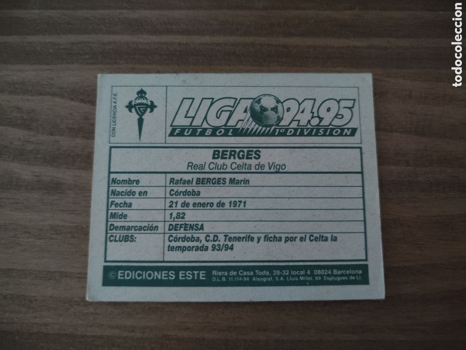 Cromos de f&uacute;tbol: Este 94 95 sin pegar Celta Berges - Foto 2