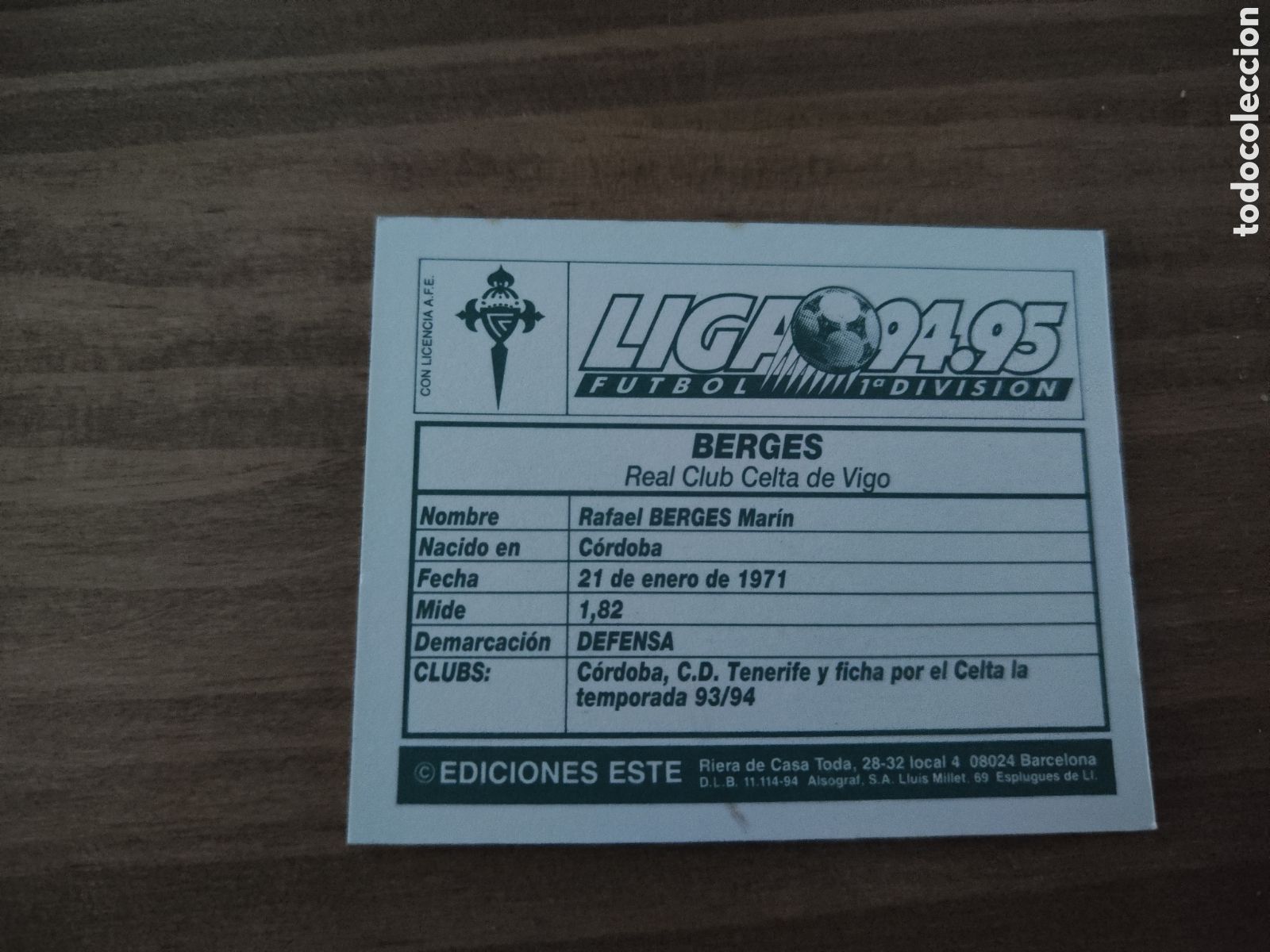 Cromos de f&uacute;tbol: Este 94 95 sin pegar Celta Berges - Foto 2