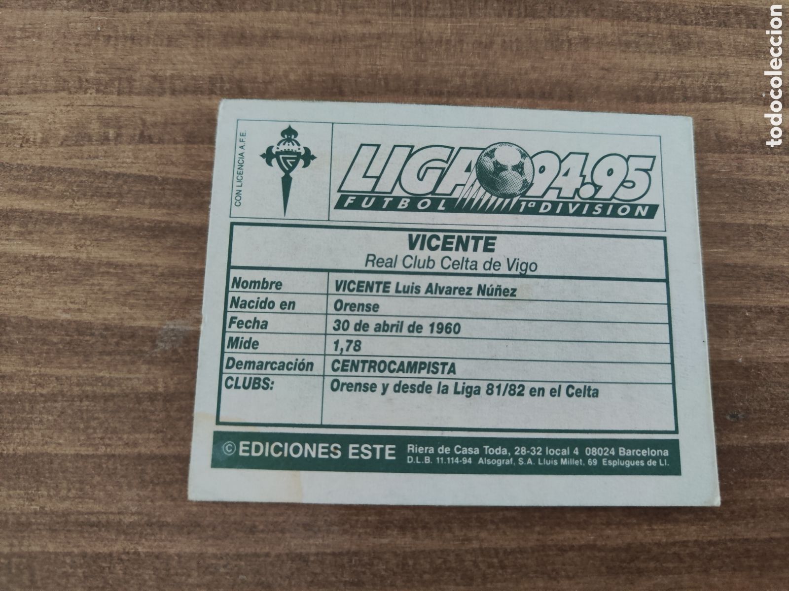 Cromos de f&uacute;tbol: Este 94 95 sin pegar Celta Vicente - Foto 2