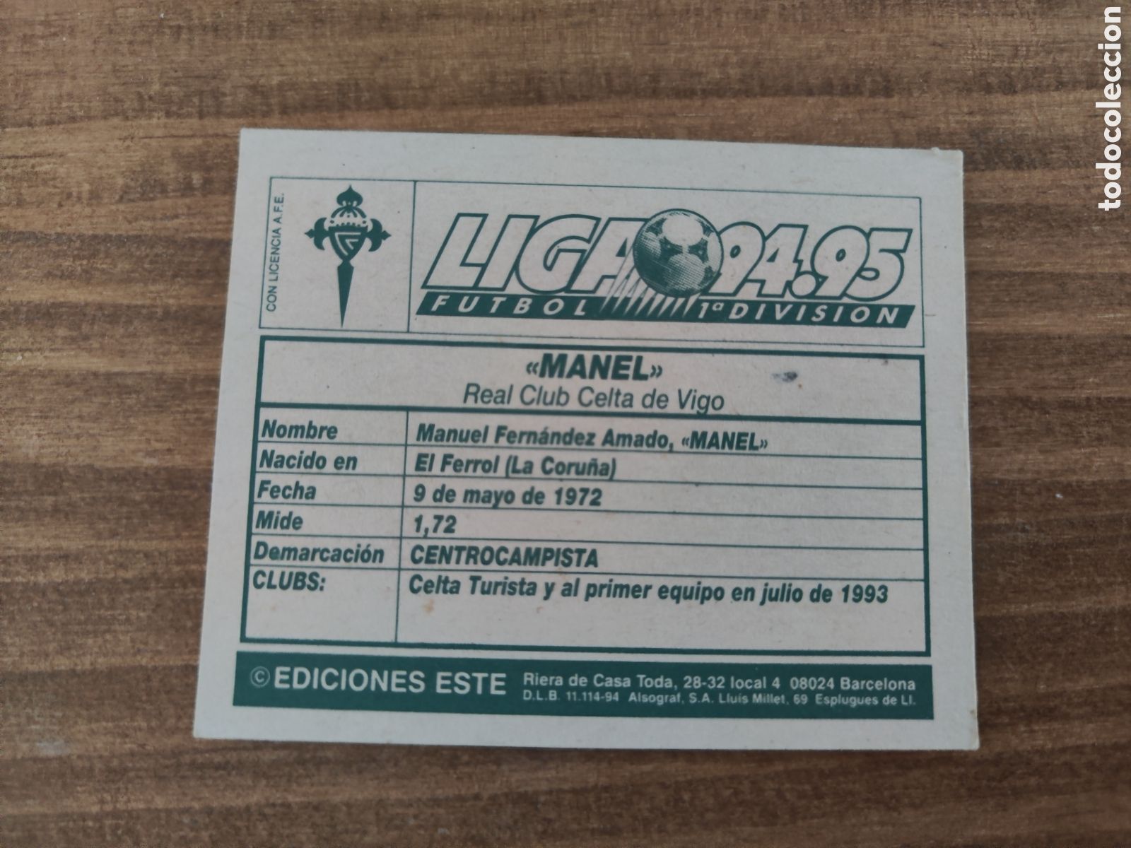 Cromos de f&uacute;tbol: Este 94 95 sin pegar Celta Manel - Foto 2