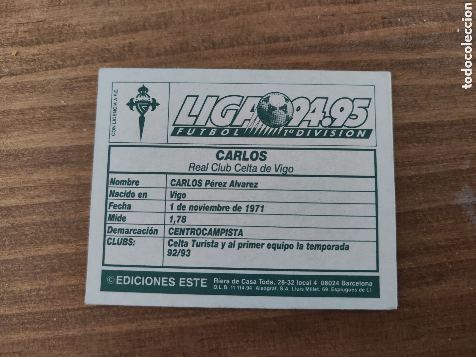 Cromos de f&uacute;tbol: Este 94 95 sin pegar Celta Carlos - Foto 2