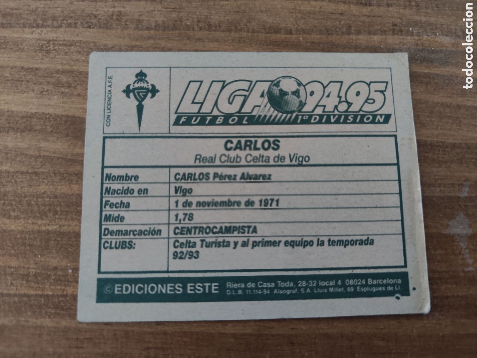 Cromos de f&uacute;tbol: Este 94 95 sin pegar Celta Carlos - Foto 2