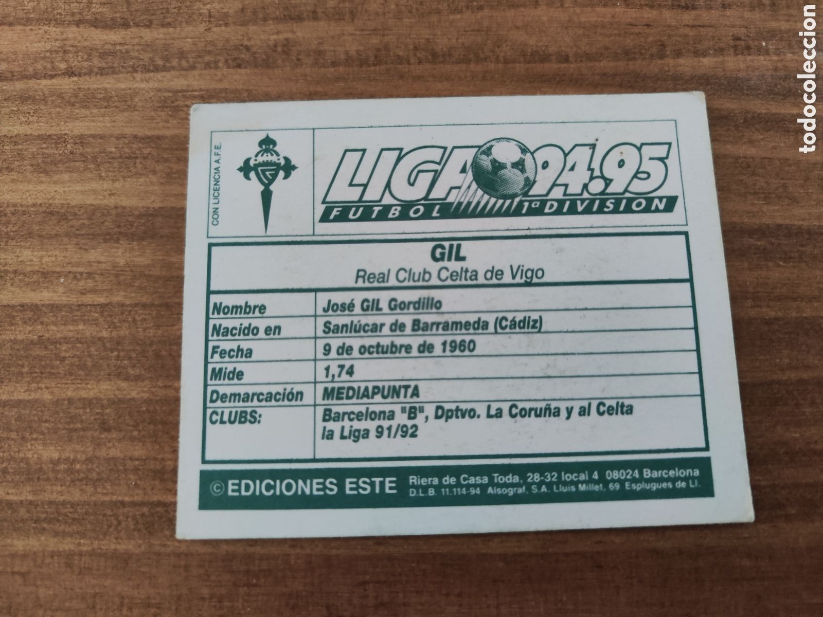 Cromos de f&uacute;tbol: Este 94 95 sin pegar Celta Gil - Foto 2
