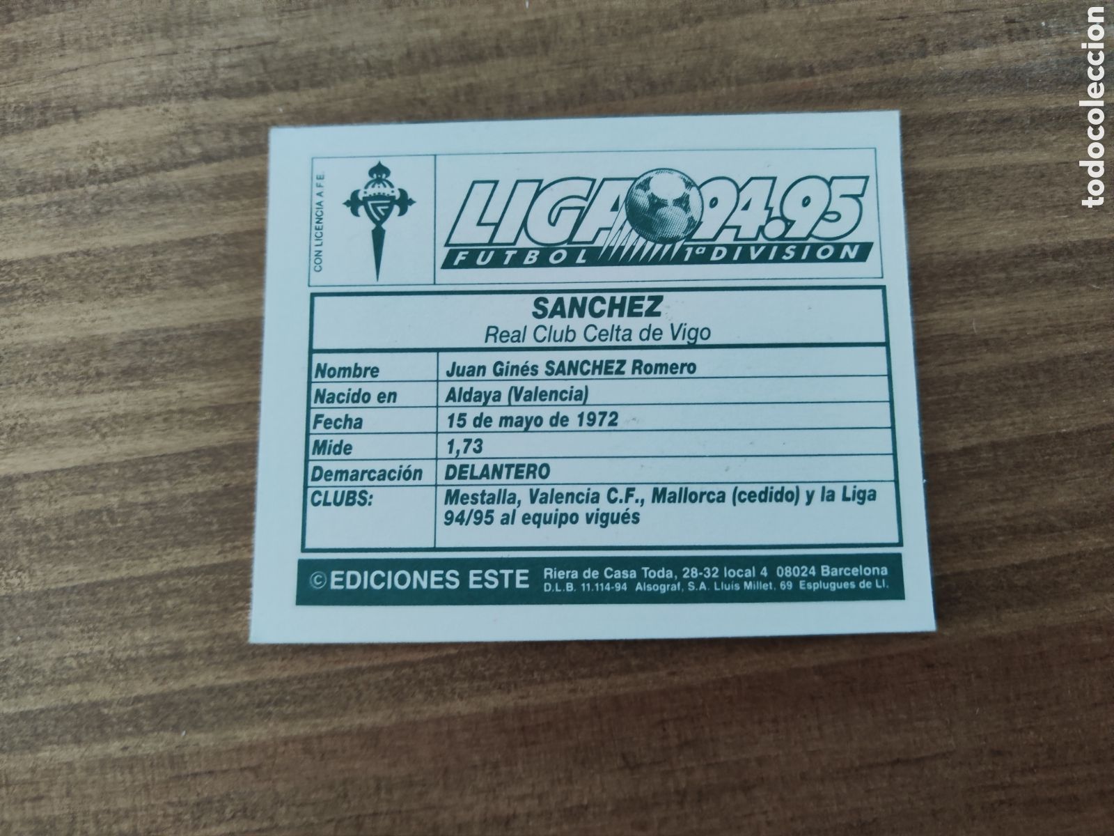Cromos de f&uacute;tbol: Este 94 95 sin pegar Celta S&aacute;nchez - Foto 2