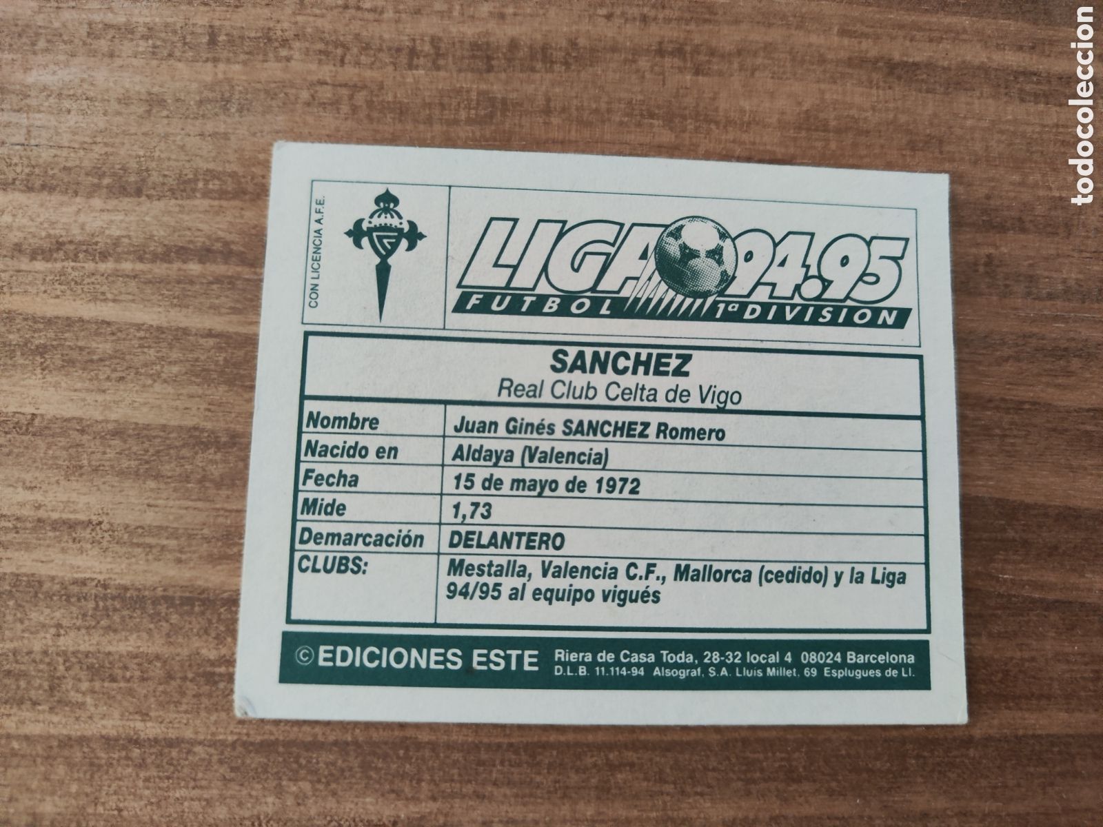 Cromos de f&uacute;tbol: Este 94 95 sin pegar Celta S&aacute;nchez - Foto 2