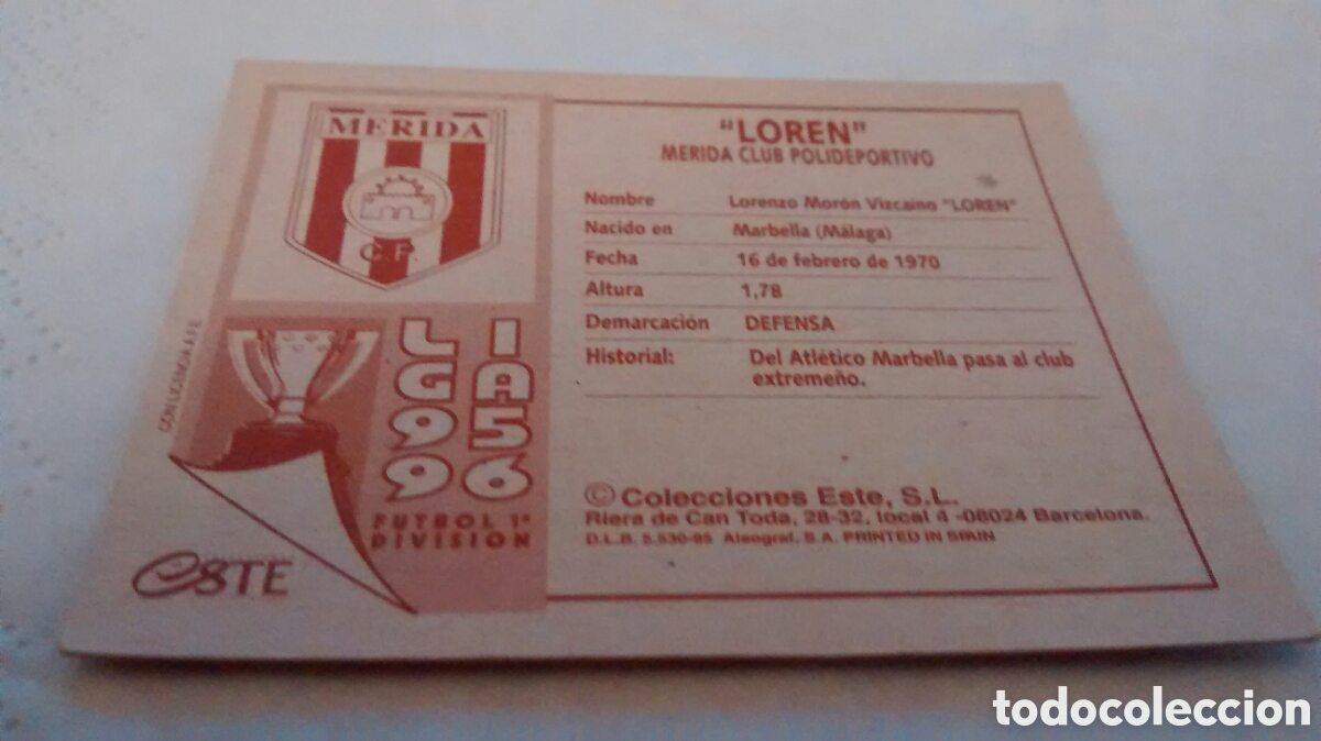 Cromos de f&uacute;tbol: 95 96 1995 1996 EDICIONES ESTE LOREN, MERIDA - Foto 2