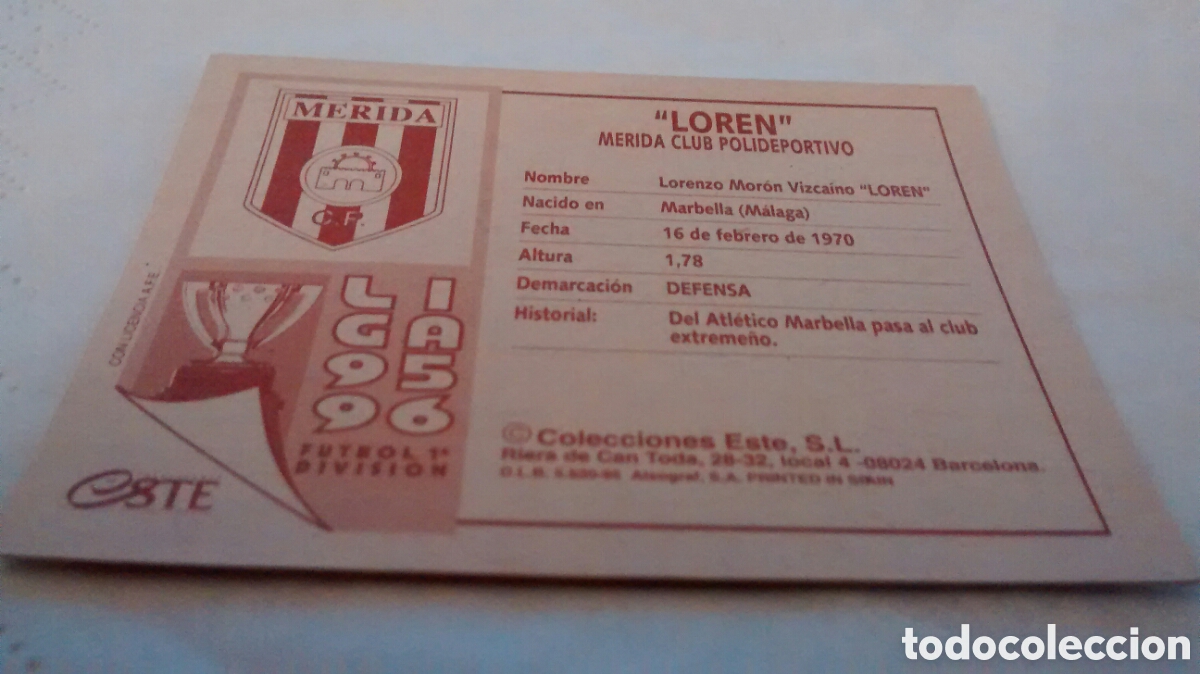 Cromos de f&uacute;tbol: 95 96 1995 1996 EDICIONES ESTE LOREN, MERIDA - Foto 2