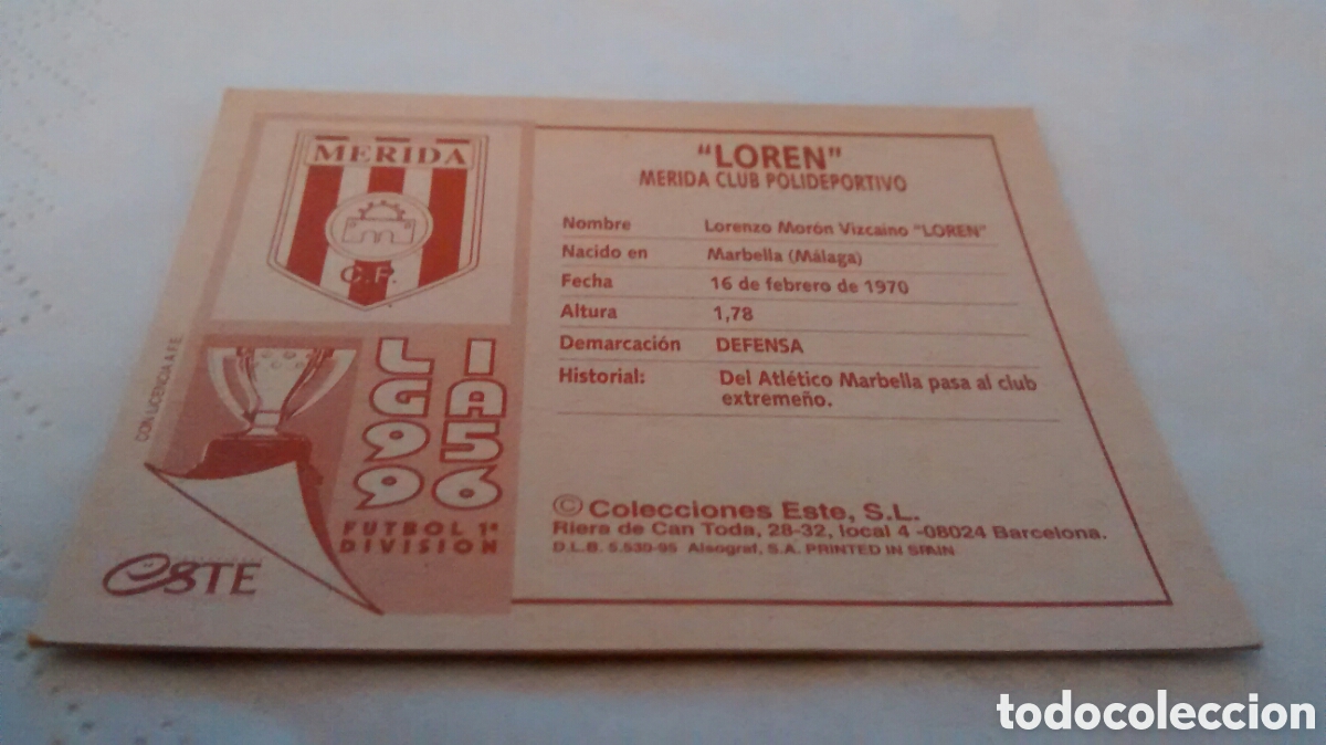 Cromos de f&uacute;tbol: 95 96 1995 1996 EDICIONES ESTE LOREN, MERIDA - Foto 2