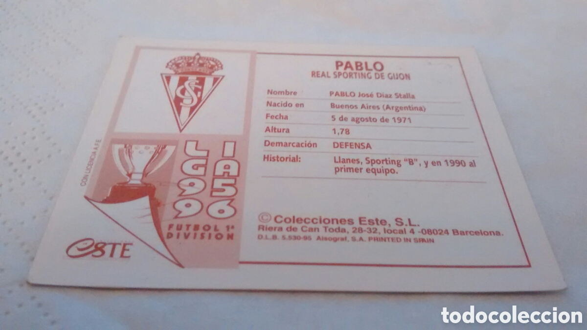 Cromos de f&uacute;tbol: 95 96 1995 1996 EDICIONES ESTE PABLO, SPORTING GIJON - Foto 2