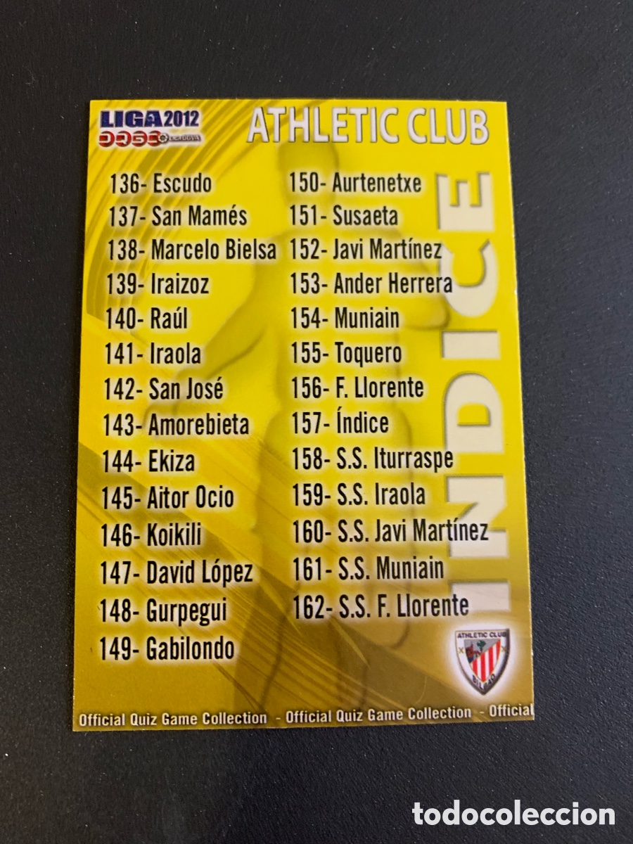 Cromos de f&uacute;tbol: Mundicromo 2012. 157. &Iacute;NDICE A.BILBAO