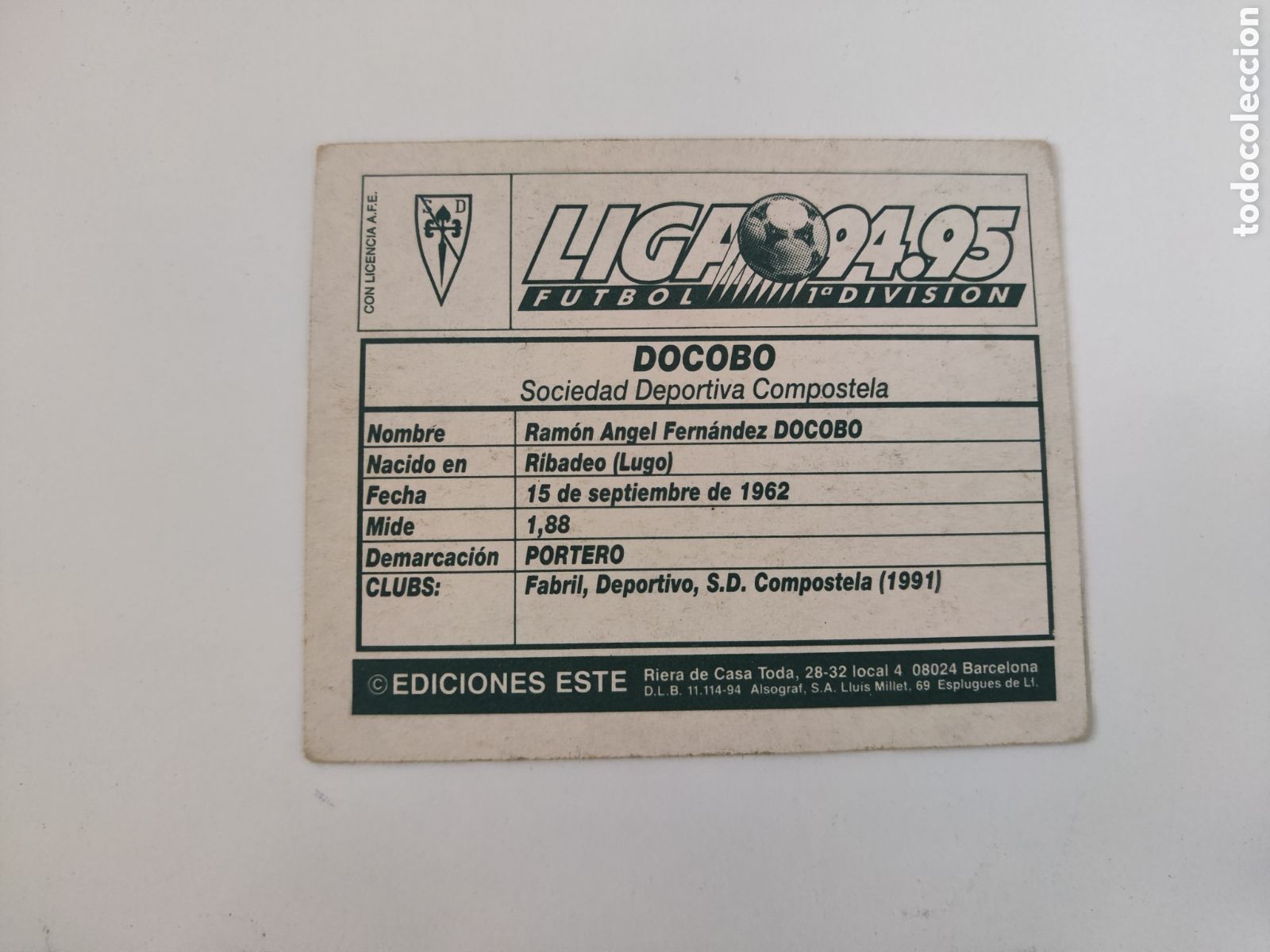 Cromos de f&uacute;tbol: Este 94 95 sin pegar Compostela Docobo - Foto 2