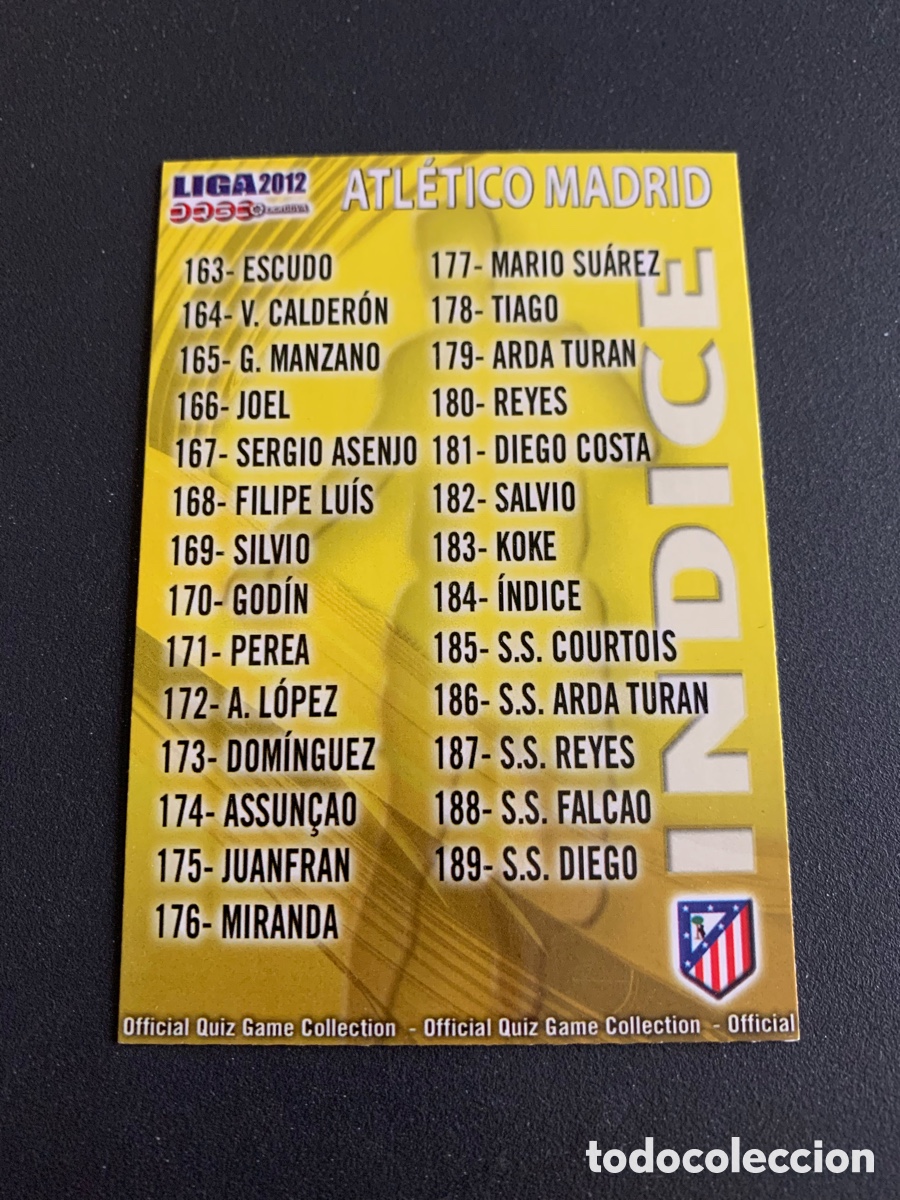 Cromos de f&uacute;tbol: Mundicromo 2012. 184. &Iacute;NDICE. AT.MADRID