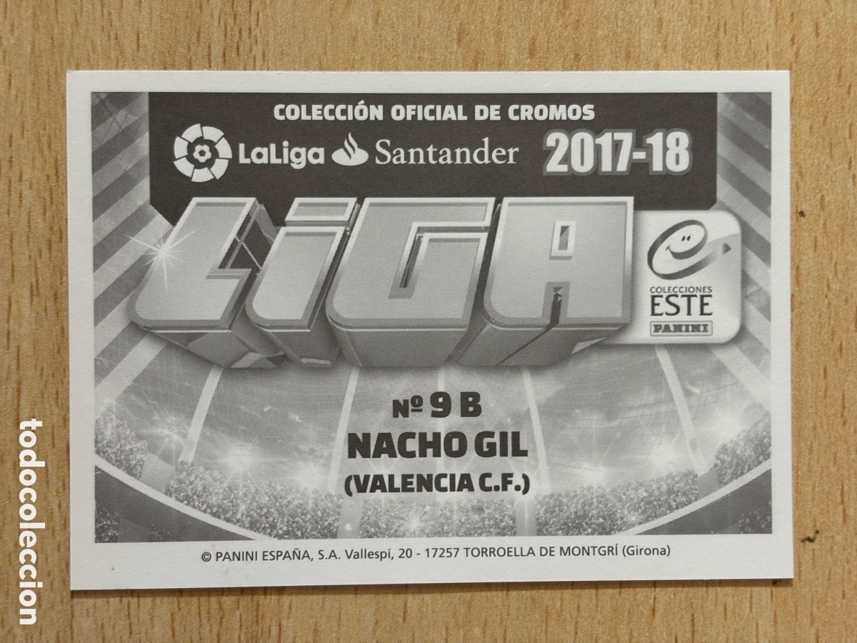 Cromos de f&uacute;tbol: # 9B Nacho Gil Valencia CF Ediciones Este 2017-18 nuevo - Foto 2