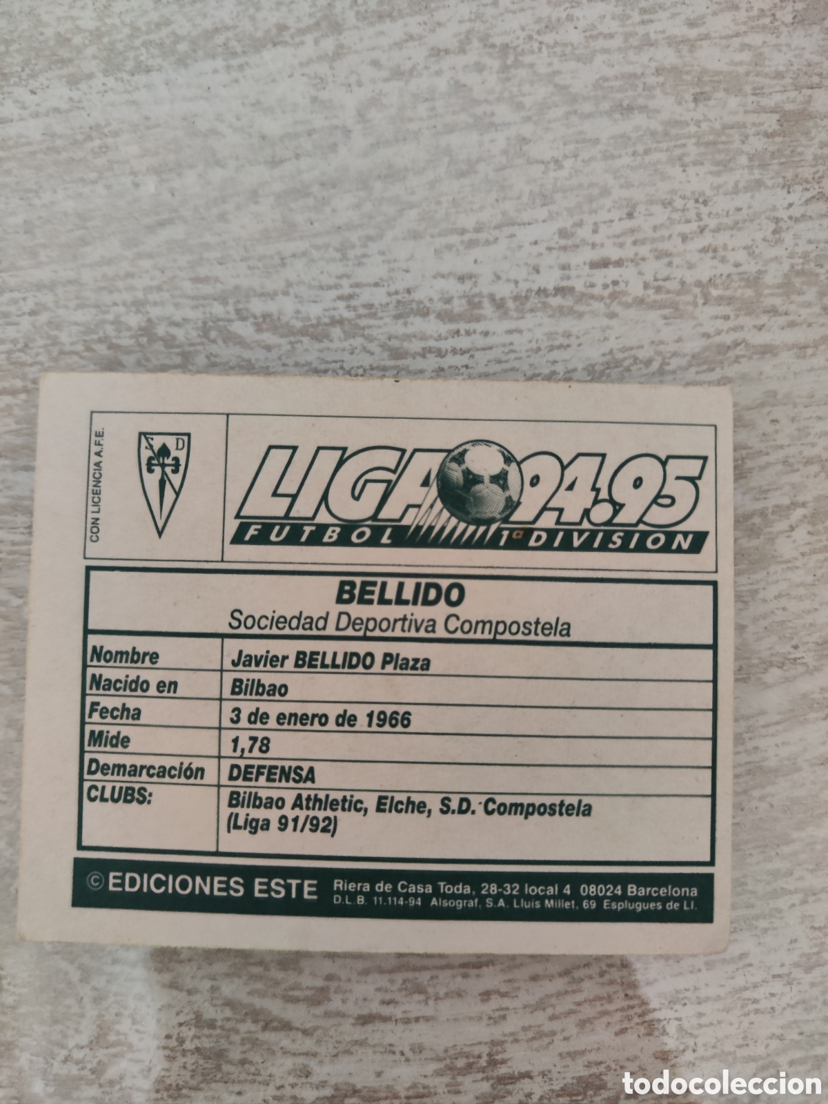 Cromos de f&uacute;tbol: Este 94 95 sin pegar Compostela Bellido - Foto 2