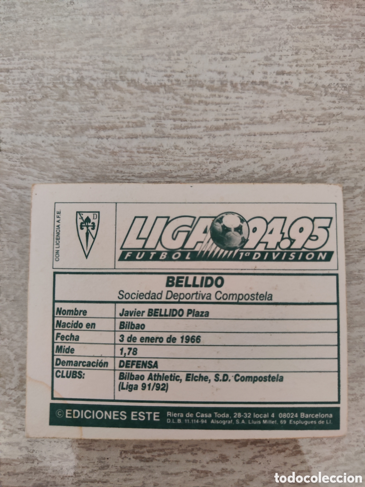 Cromos de f&uacute;tbol: Este 94 95 sin pegar Compostela Bellido - Foto 2