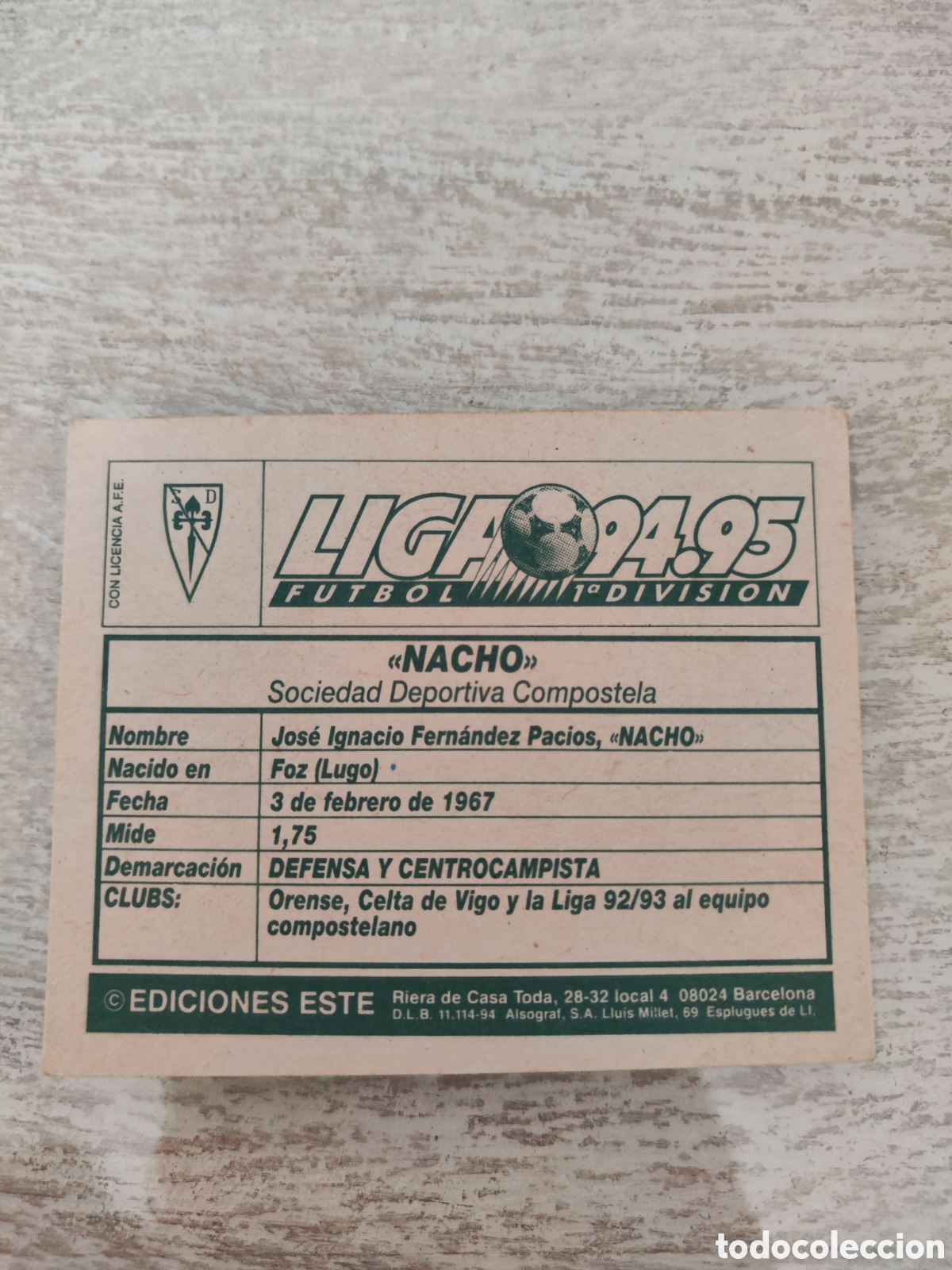 Cromos de f&uacute;tbol: Este 94 95 sin pegar Compostela Nacho - Foto 2