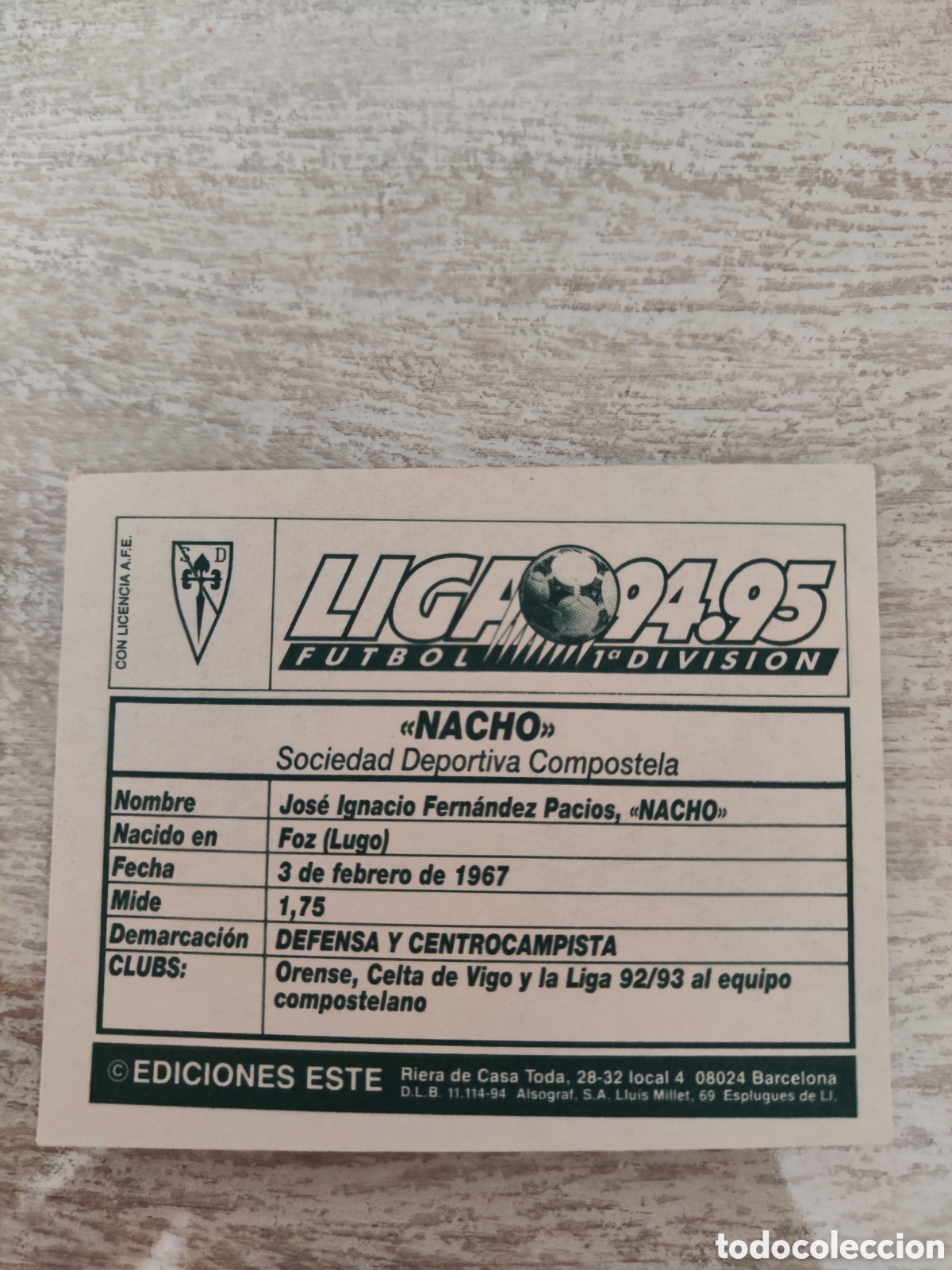 Cromos de f&uacute;tbol: Este 94 95 sin pegar Compostela Nacho - Foto 2