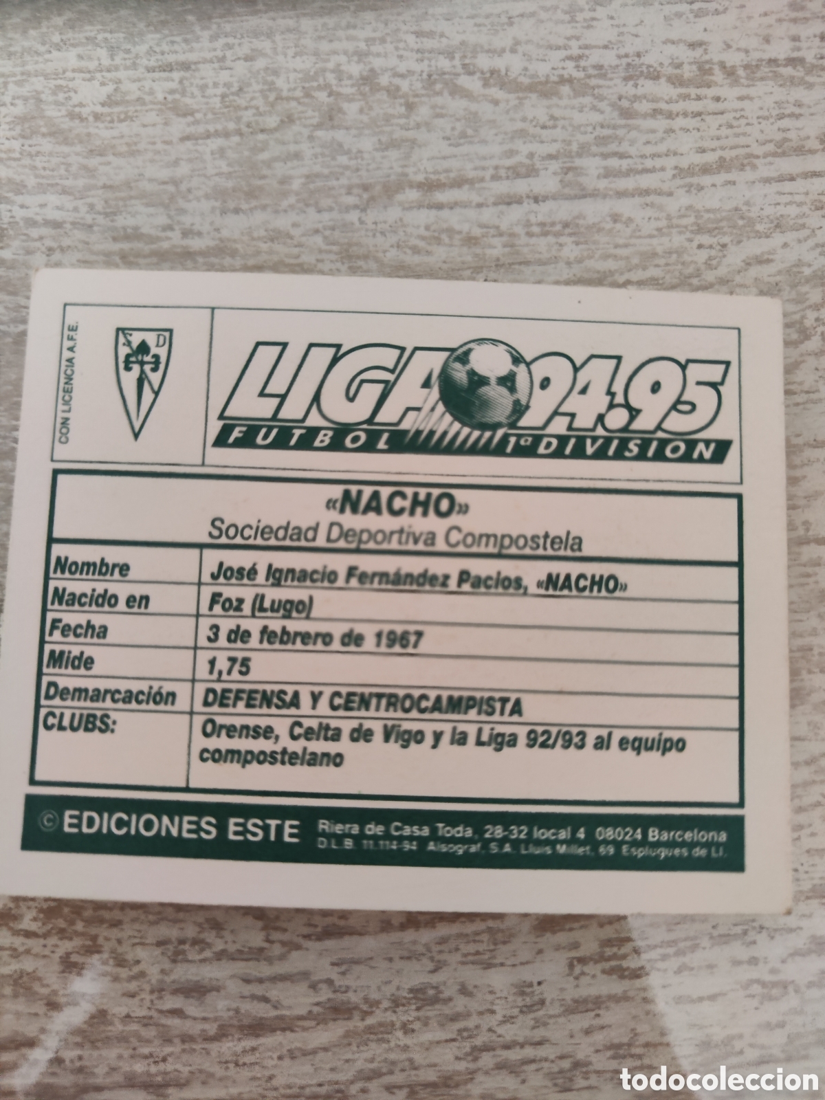 Cromos de f&uacute;tbol: Este 94 95 sin pegar Compostela Nacho - Foto 2