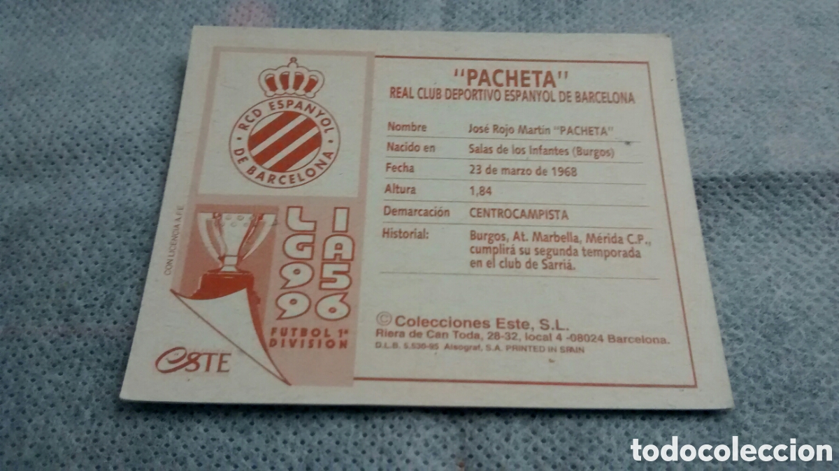 Cromos de f&uacute;tbol: 95 96 1995 1996 EDICIONES ESTE PACHETA, RCD. ESPA&Ntilde;OL, RCD. ESPANYOL - Foto 2