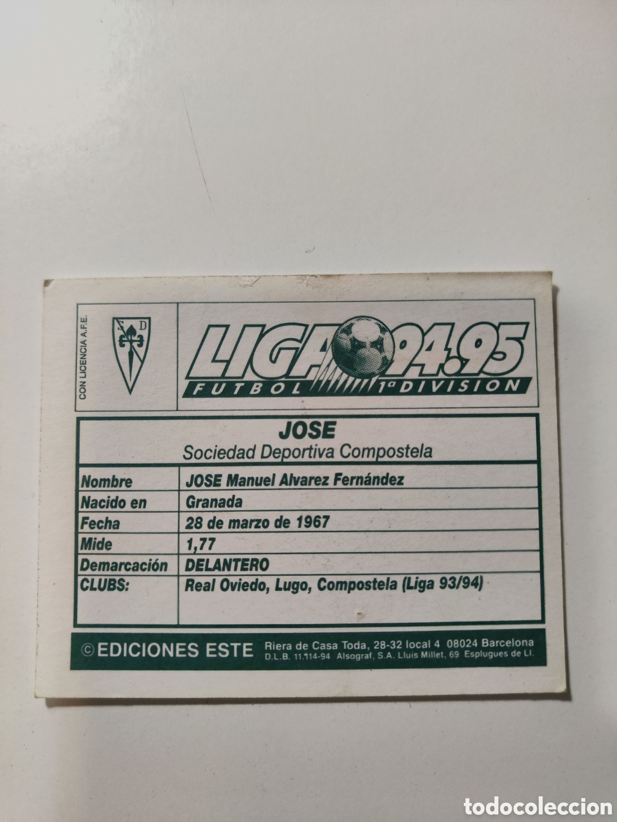 Cromos de f&uacute;tbol: Este 94 95 sin pegar Compostela Jose - Foto 2