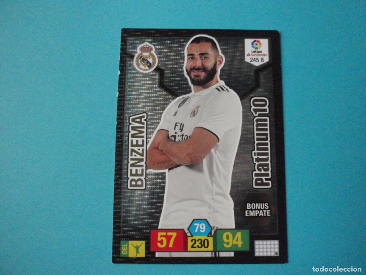 Cromos de F&uacute;tbol: Cromo 245 B BENZEMA PLATINUM 10. Trading card Liga Ficha Adrenalyn XL 2018 2019 Panini. 18 19