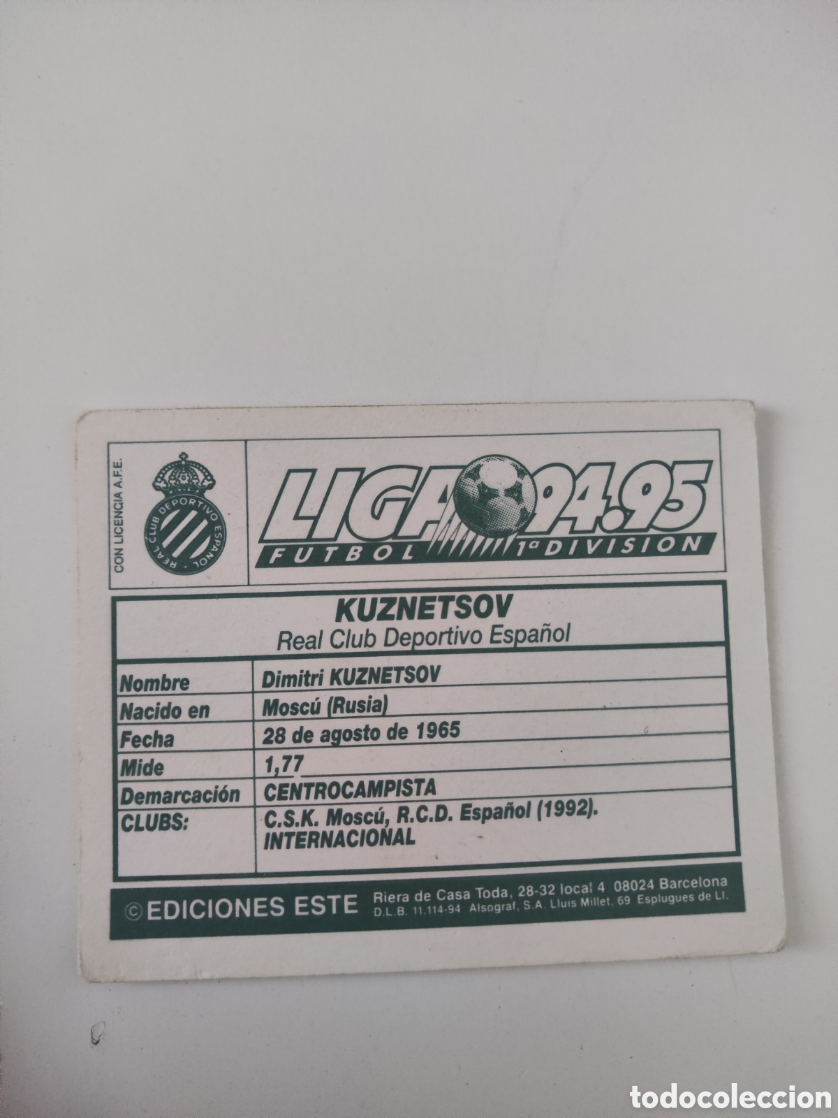 Cromos de f&uacute;tbol: Este 94 95 sin pegar Espa&ntilde;ol Kuznetsov - Foto 2