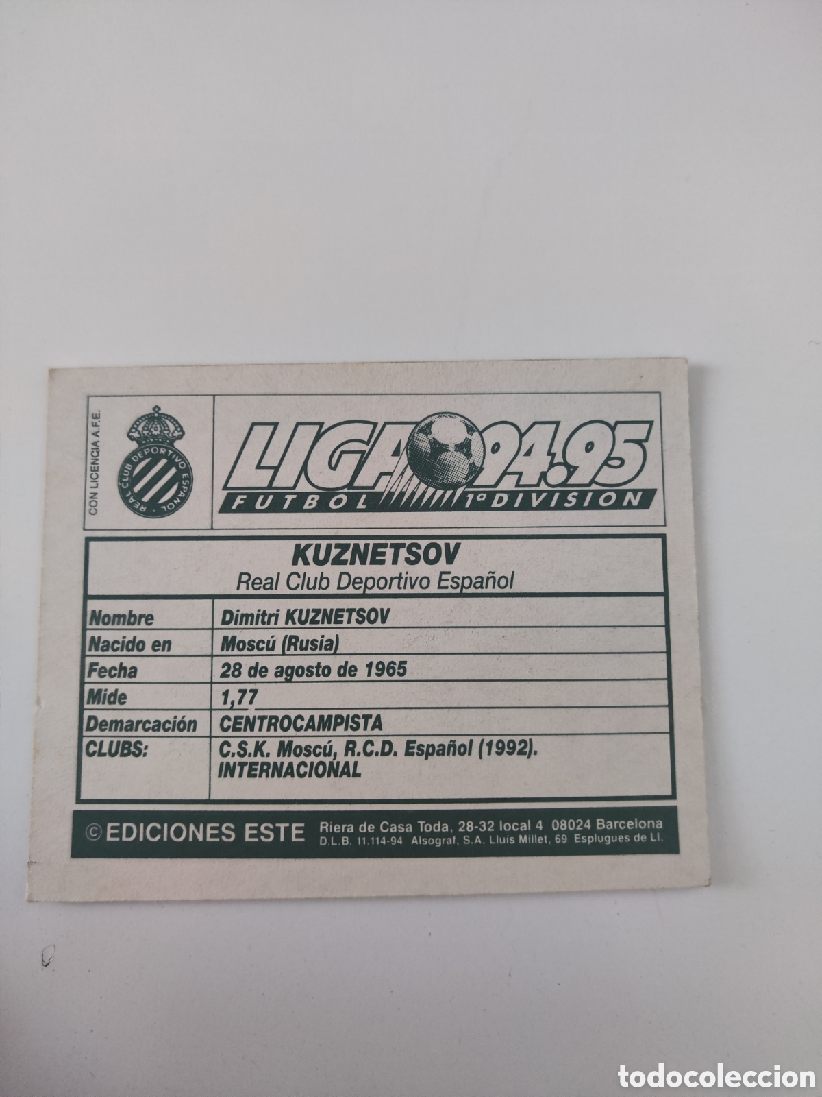 Cromos de f&uacute;tbol: Este 94 95 sin pegar Espa&ntilde;ol Kuznetsov - Foto 2