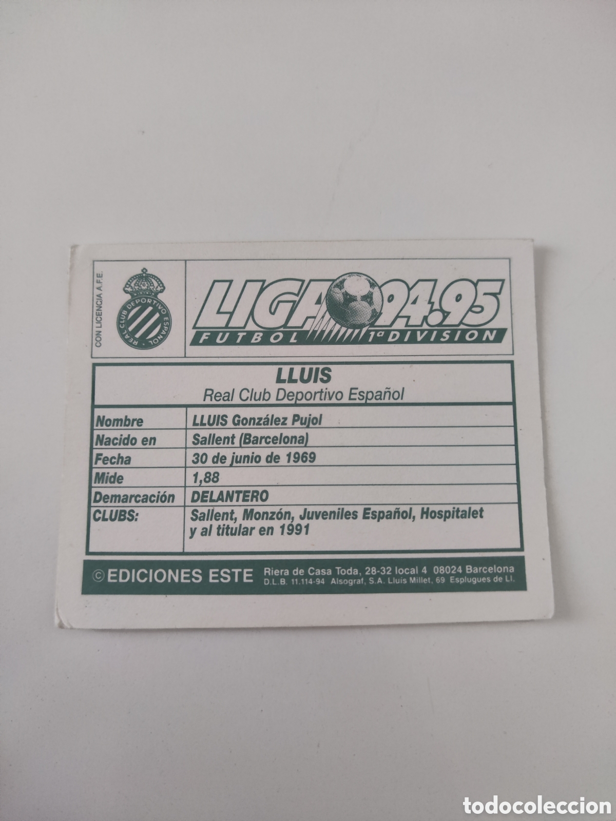 Cromos de f&uacute;tbol: Este 94 95 sin pegar Espa&ntilde;ol Llu&iacute;s - Foto 2