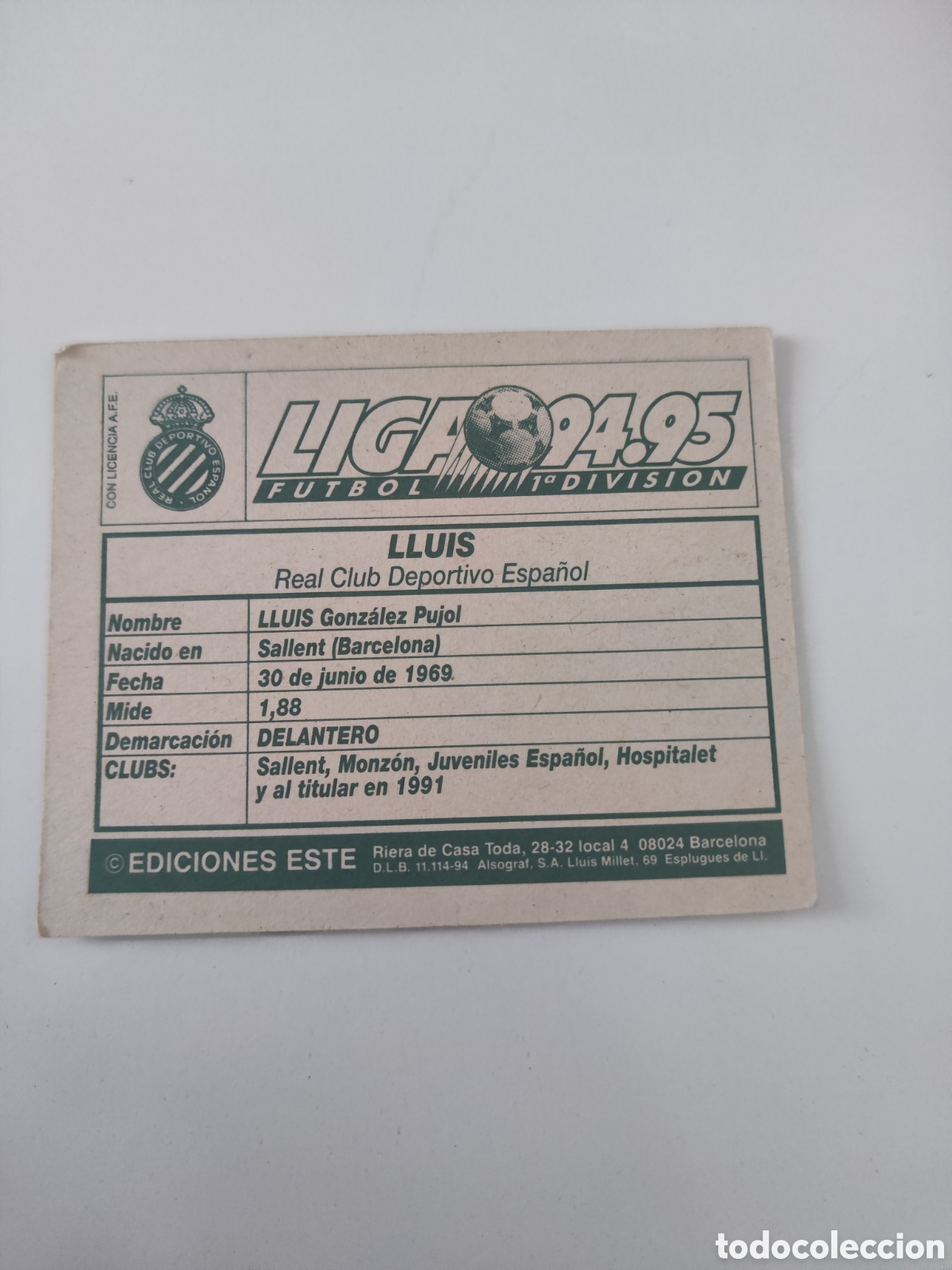 Cromos de f&uacute;tbol: Este 94 95 sin pegar Espa&ntilde;ol Llu&iacute;s - Foto 2