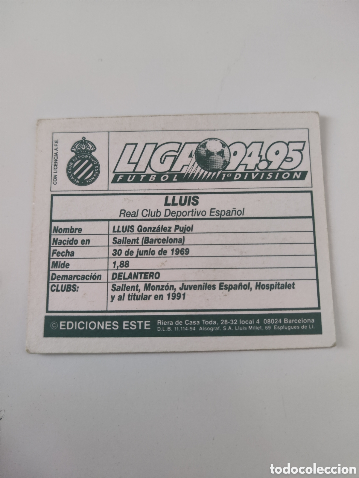 Cromos de f&uacute;tbol: Este 94 95 sin pegar Espa&ntilde;ol Llu&iacute;s - Foto 2