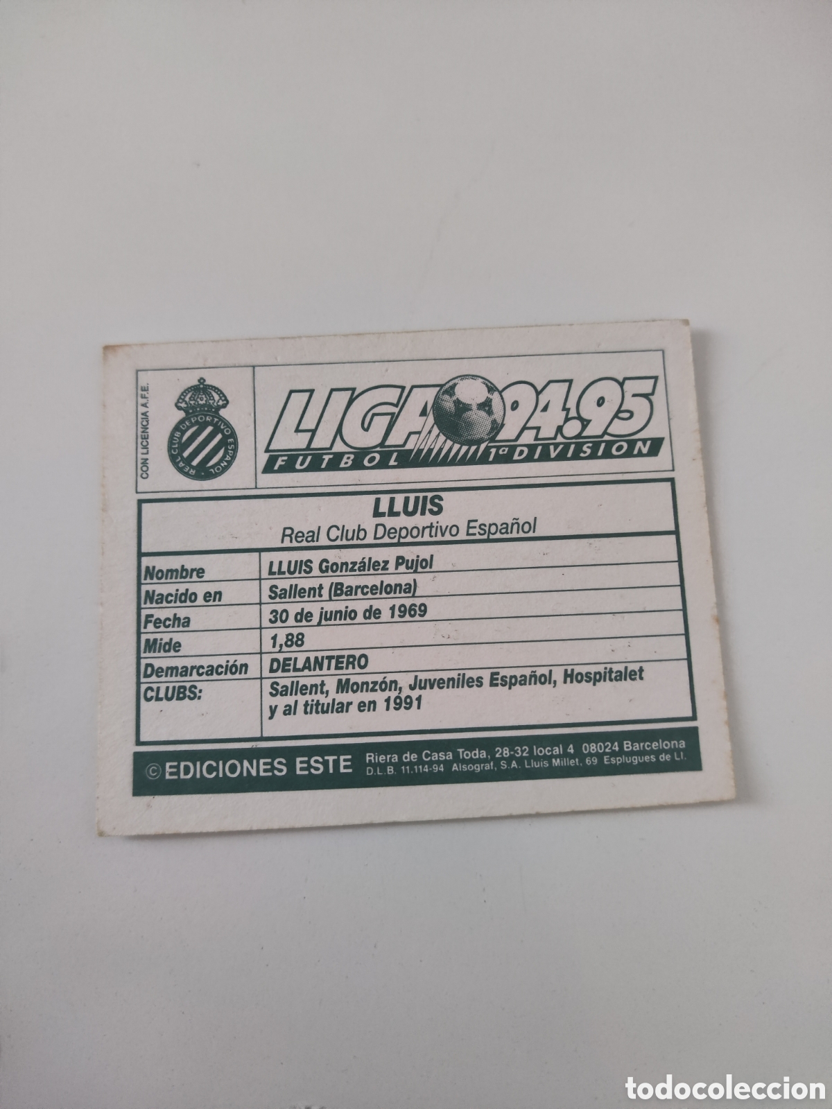 Cromos de f&uacute;tbol: Este 94 95 sin pegar Espa&ntilde;ol Llu&iacute;s - Foto 2