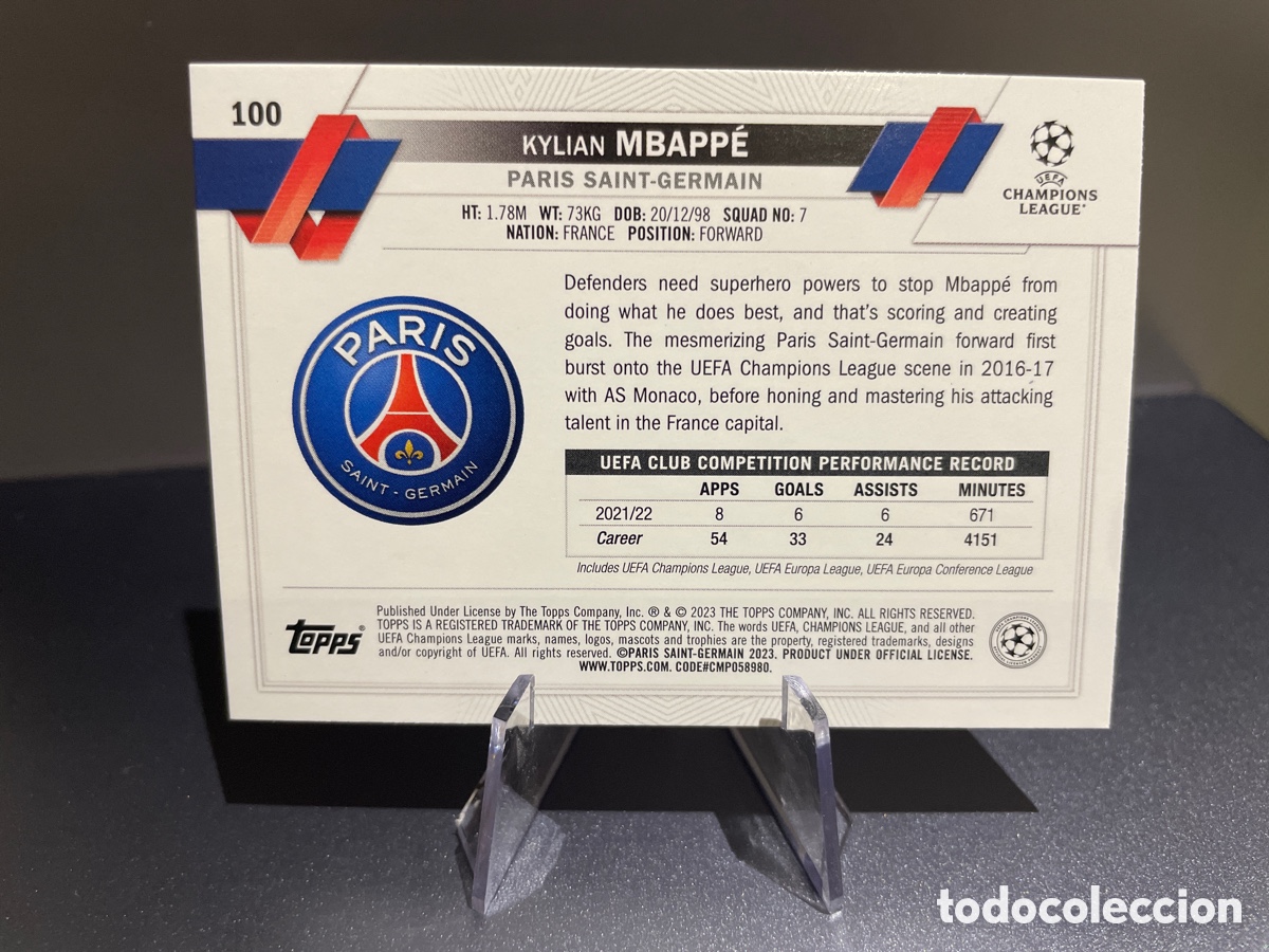 Cromos de f&uacute;tbol: Mbappe 100 Topps Carnaval 2022-23 PSG - Foto 2