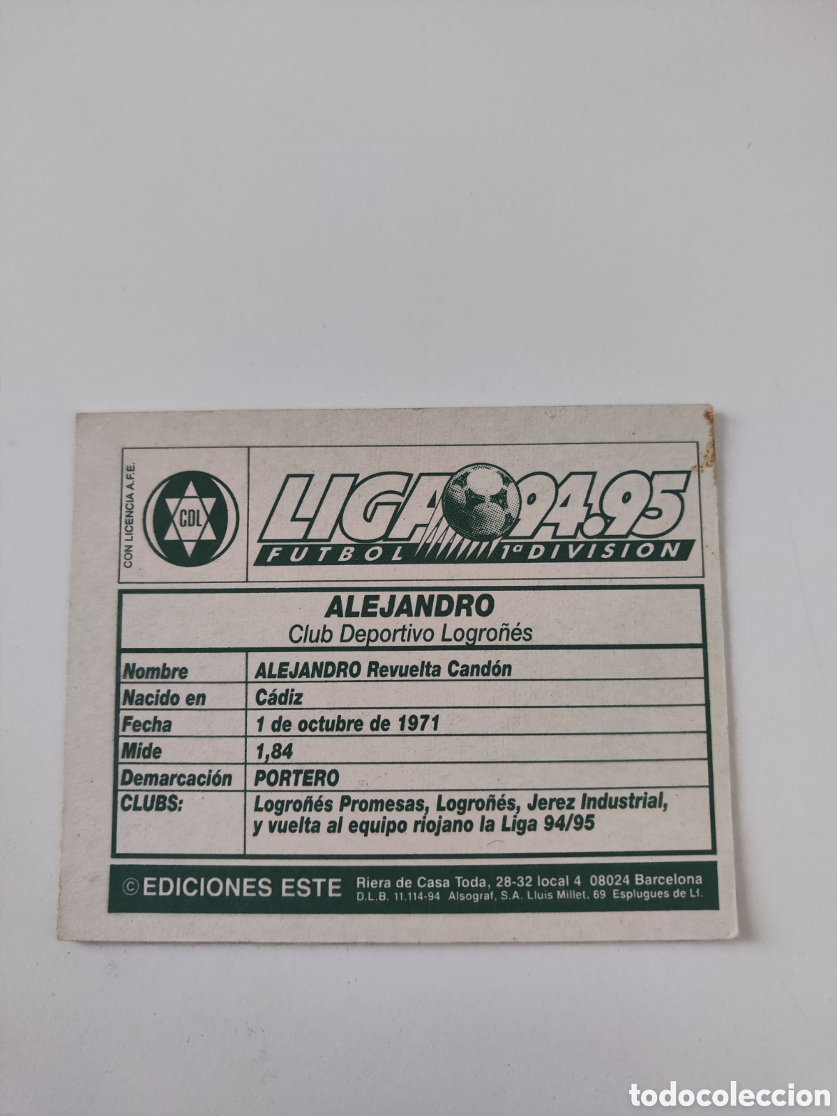 Cromos de f&uacute;tbol: Este 94 95 sin pegar Logro&ntilde;es Alejandro baja - Foto 2