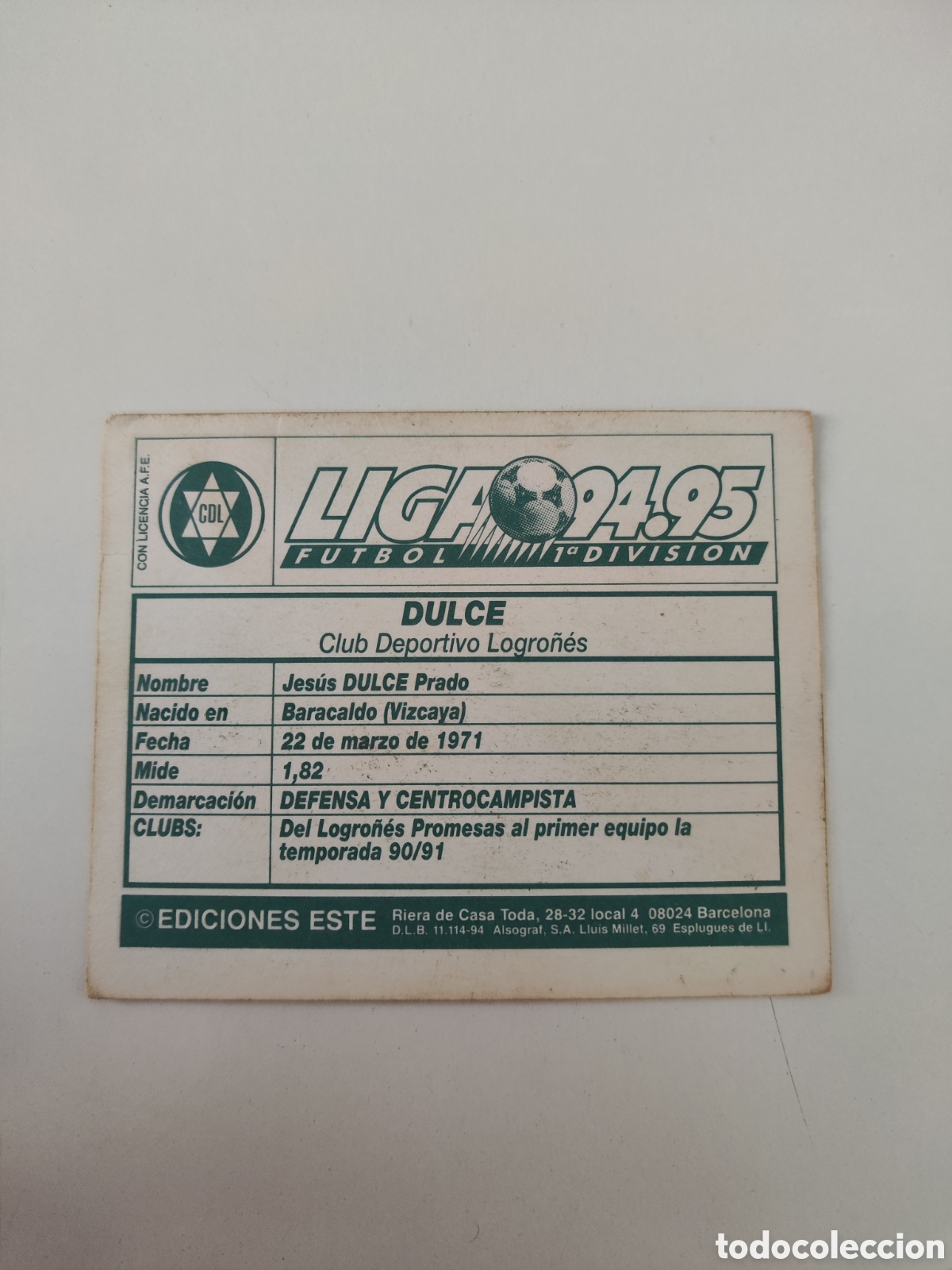 Cromos de f&uacute;tbol: Este 94 95 sin pegar Logro&ntilde;&eacute;s Dulce - Foto 2