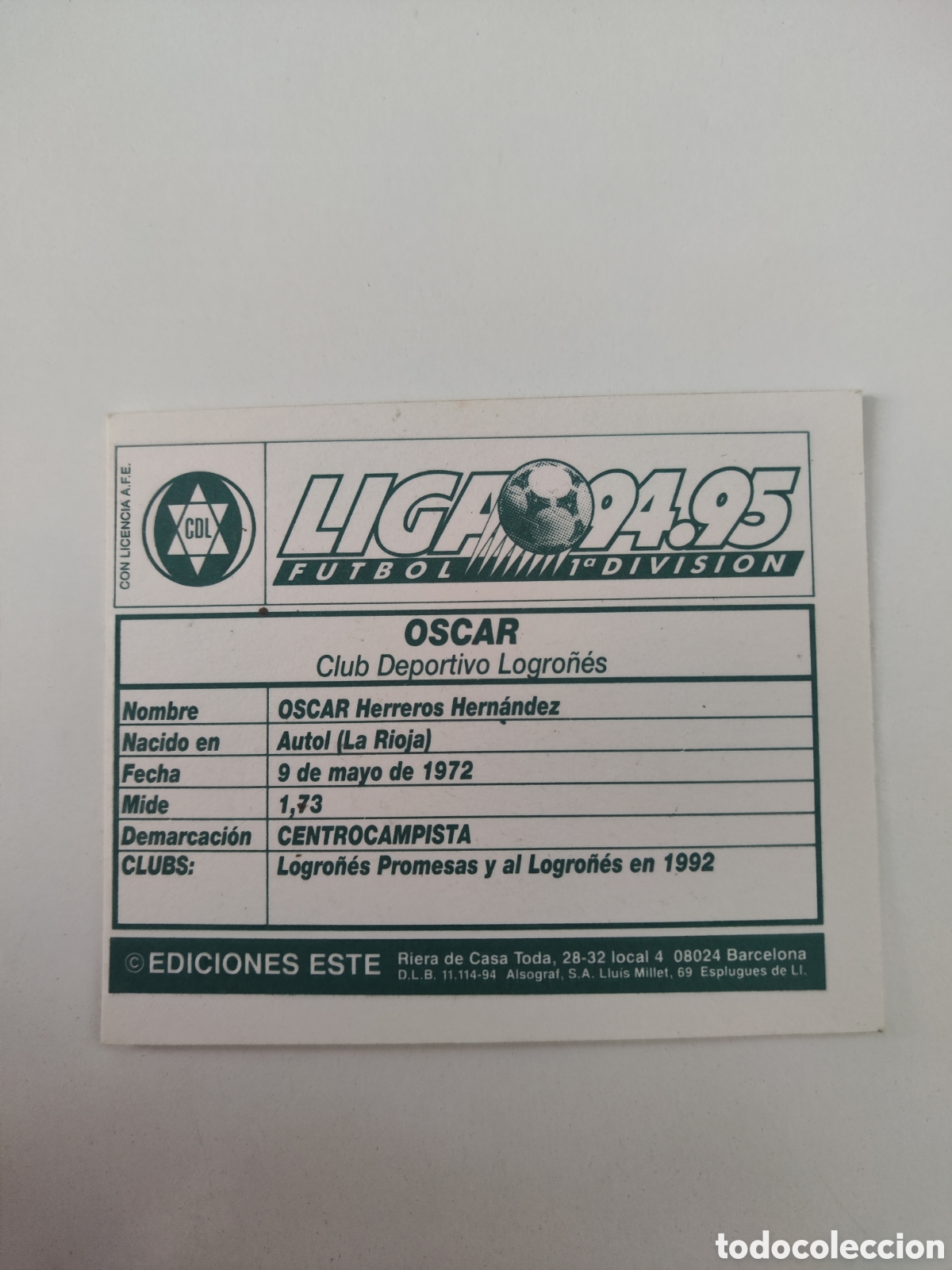 Cromos de f&uacute;tbol: Este 94 95 sin pegar Logro&ntilde;&eacute;s &Oacute;scar - Foto 2