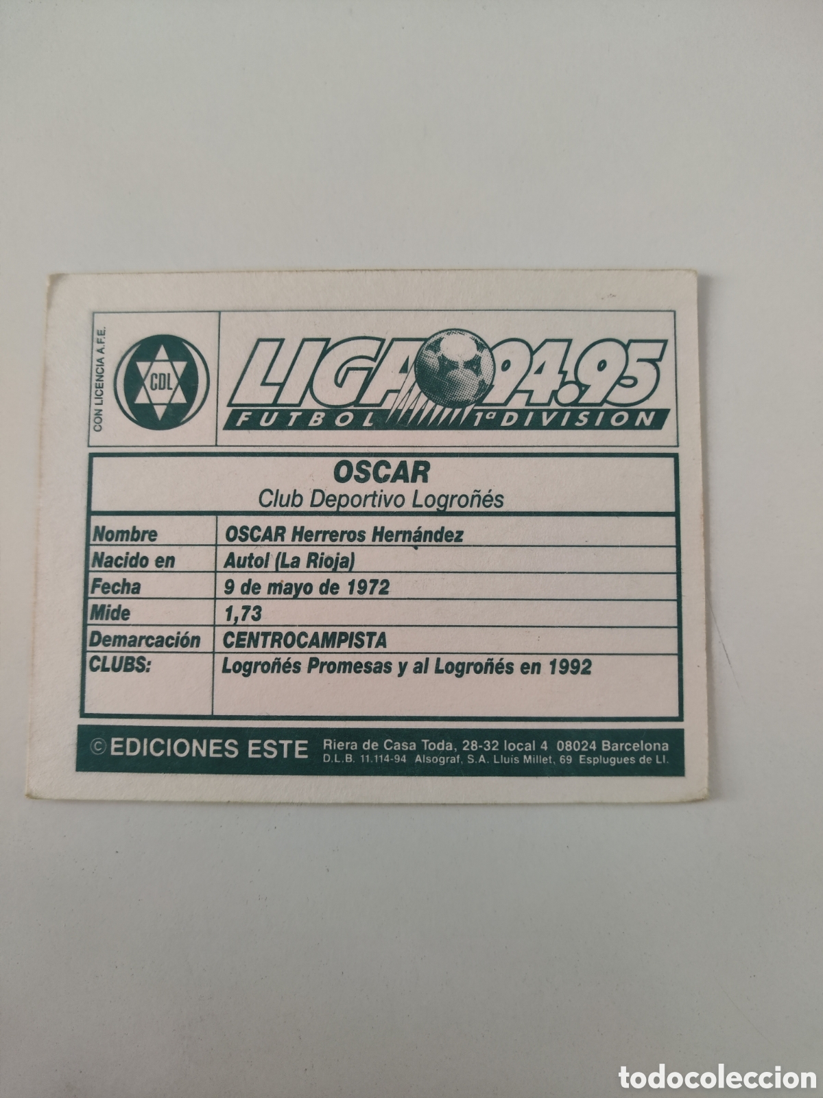 Cromos de f&uacute;tbol: Este 94 95 sin pegar Logro&ntilde;&eacute;s &Oacute;scar - Foto 2