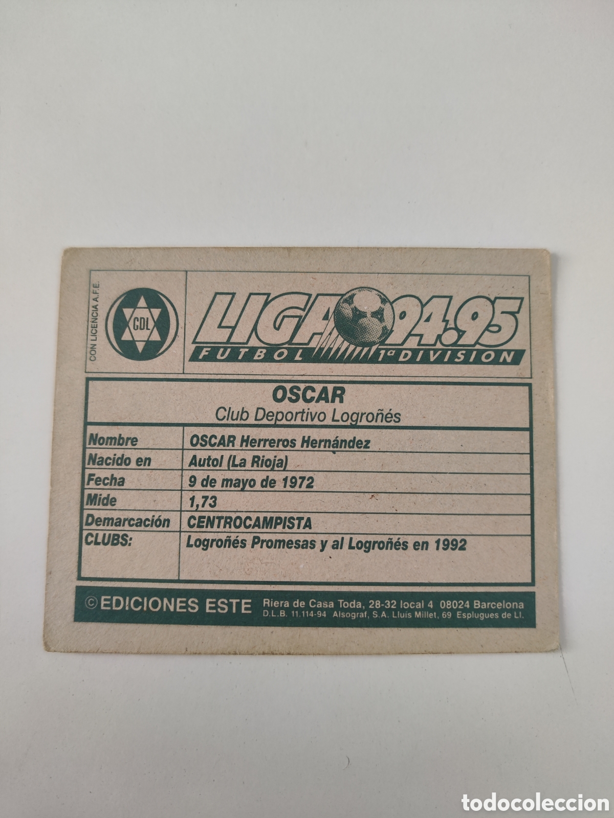 Cromos de f&uacute;tbol: Este 94 95 sin pegar Logro&ntilde;&eacute;s &Oacute;scar - Foto 2